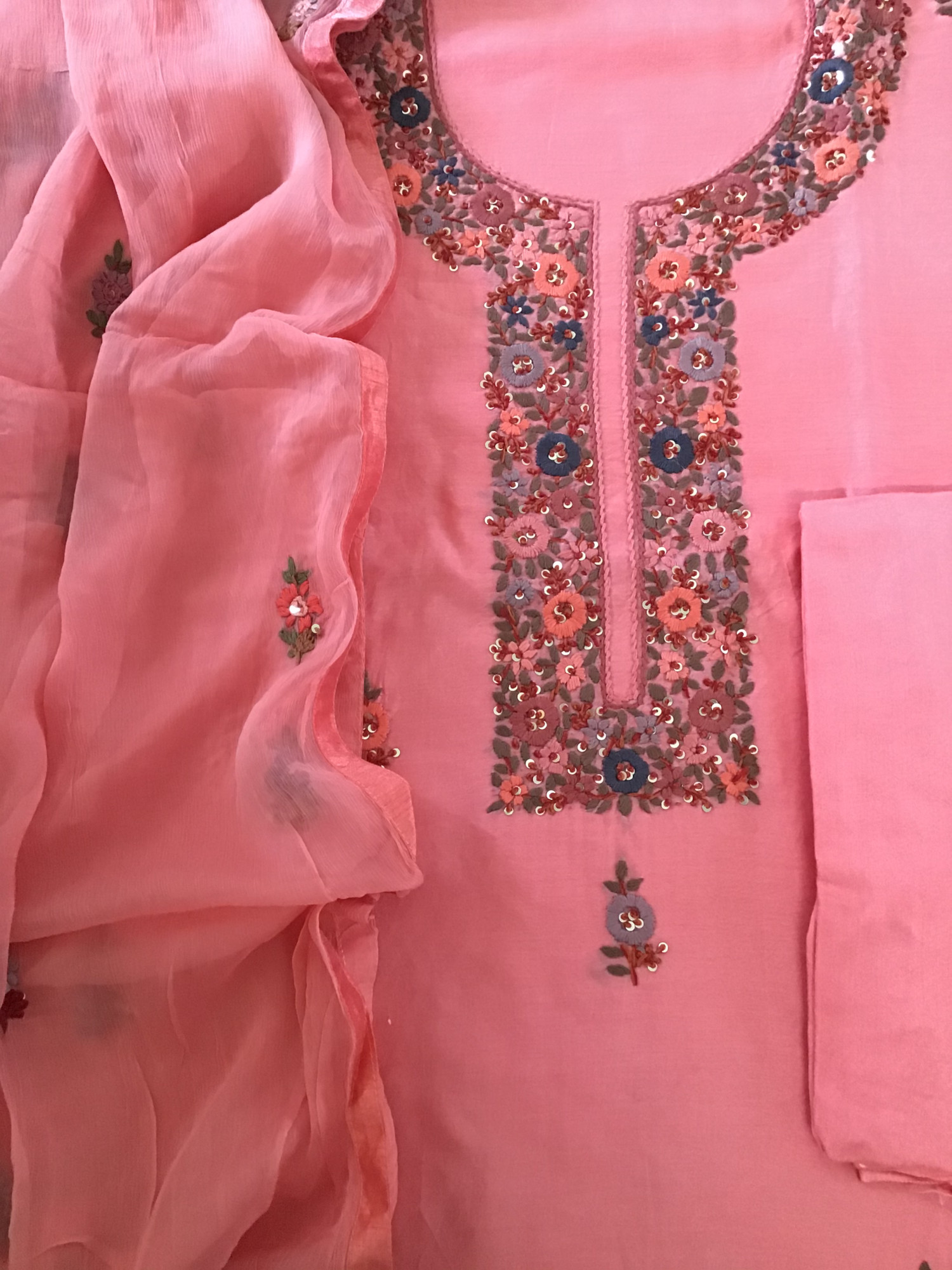 Pure Chanderi Embroidered Suit - Pink