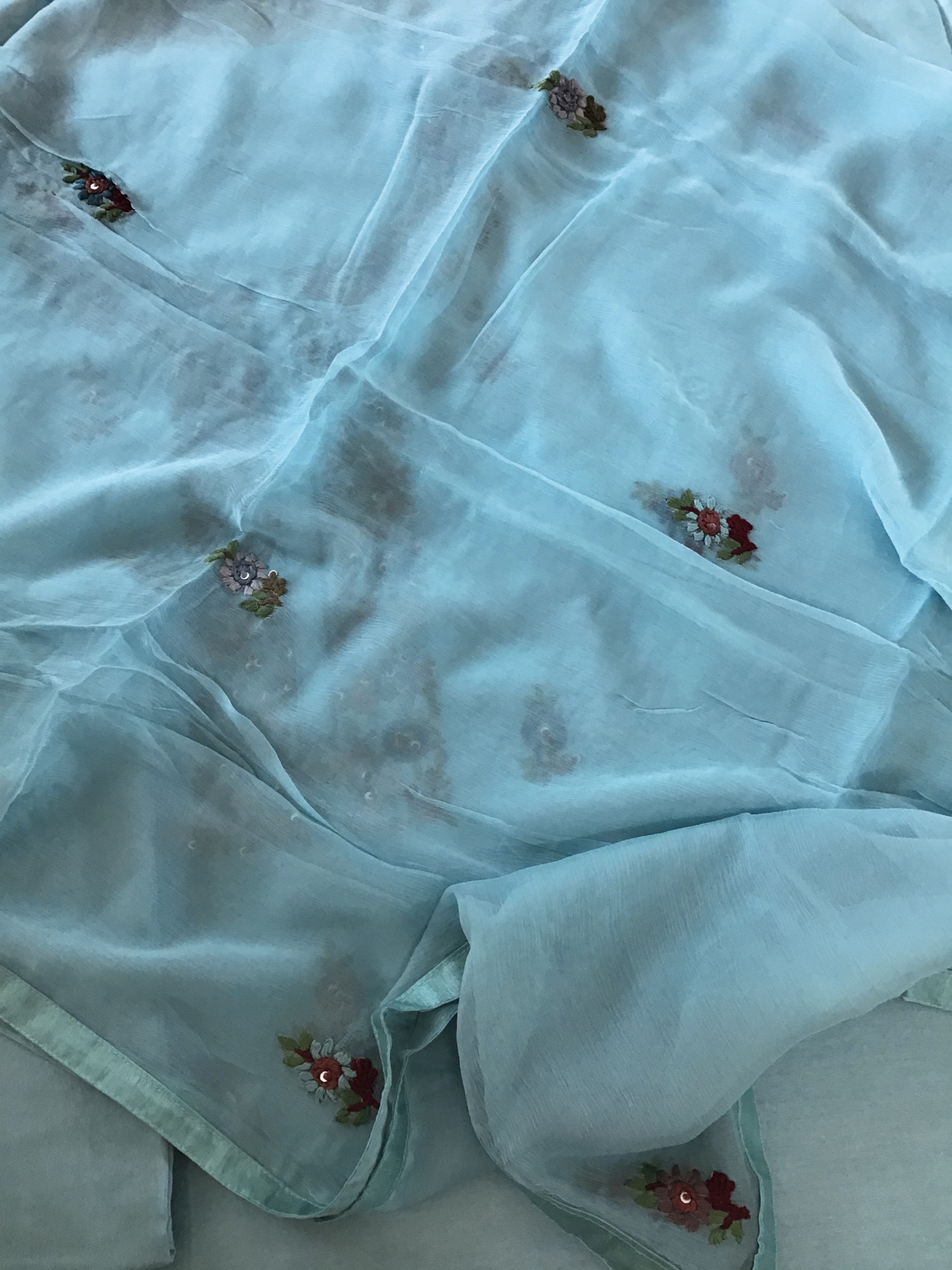 Pure Chanderi Embroidered Suit - Blue