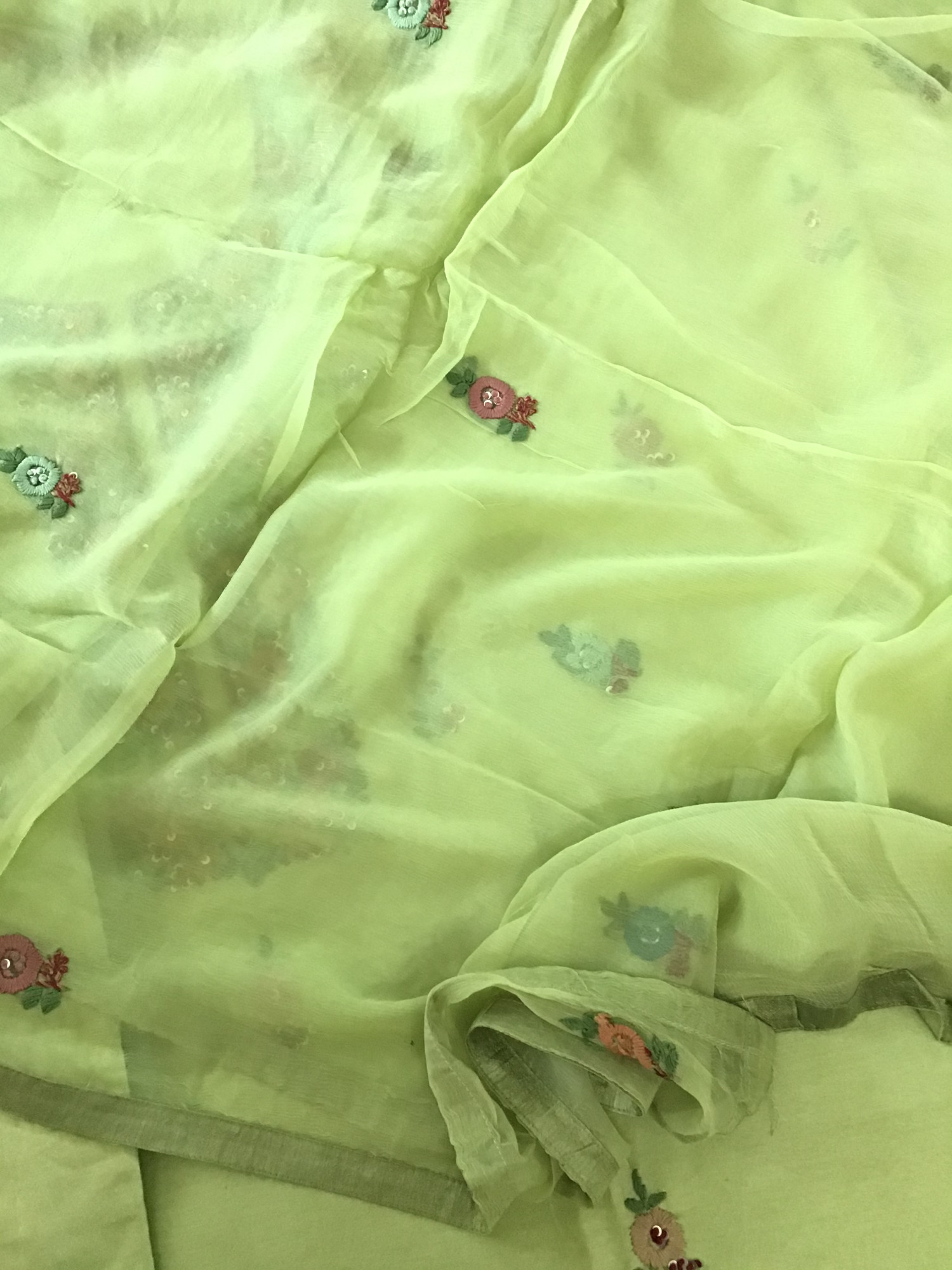 Pure Chanderi Embroidered Suit - Green