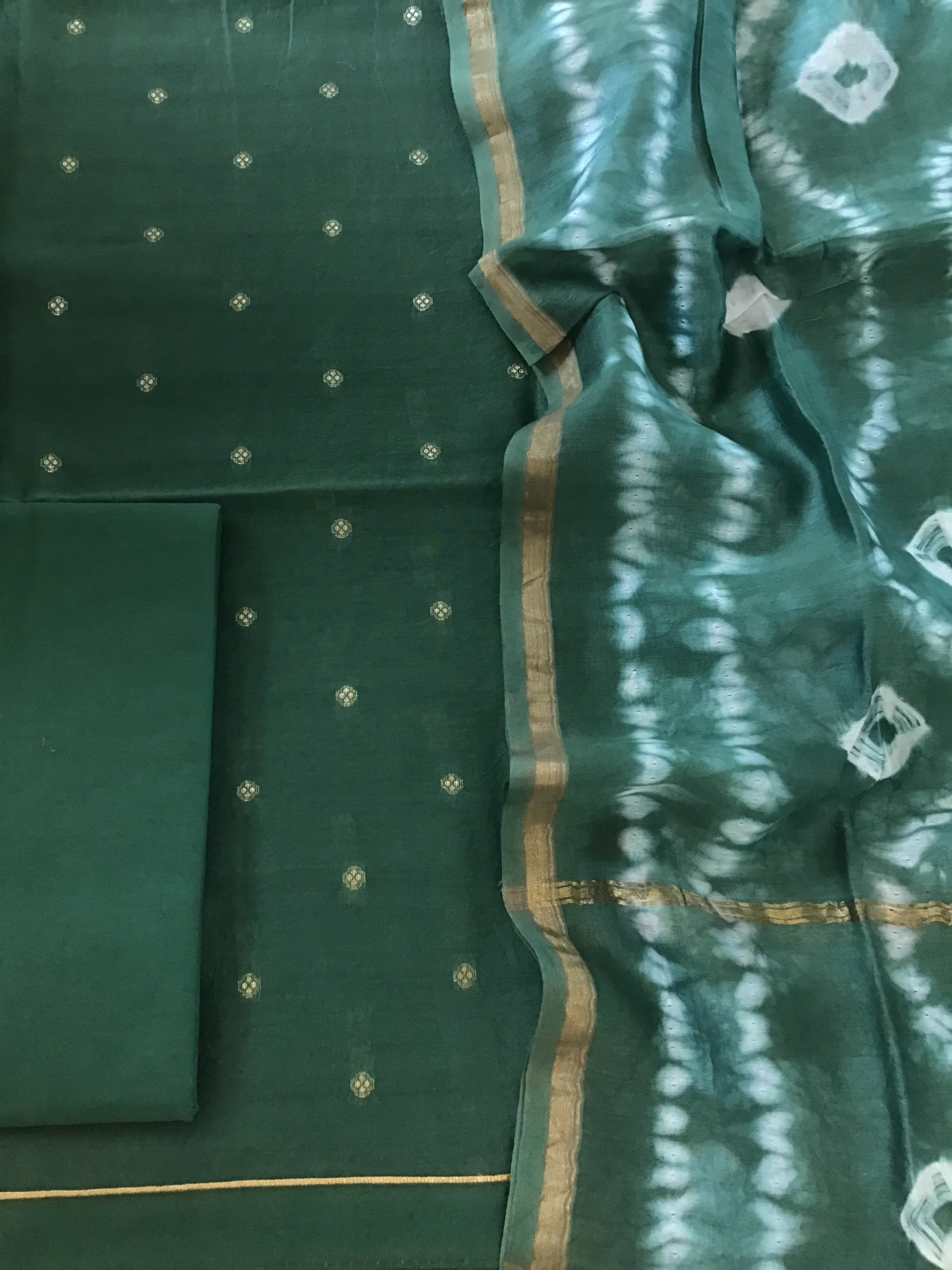 Pure Chanderi Banarasi Weaved Suit - Bottle Green