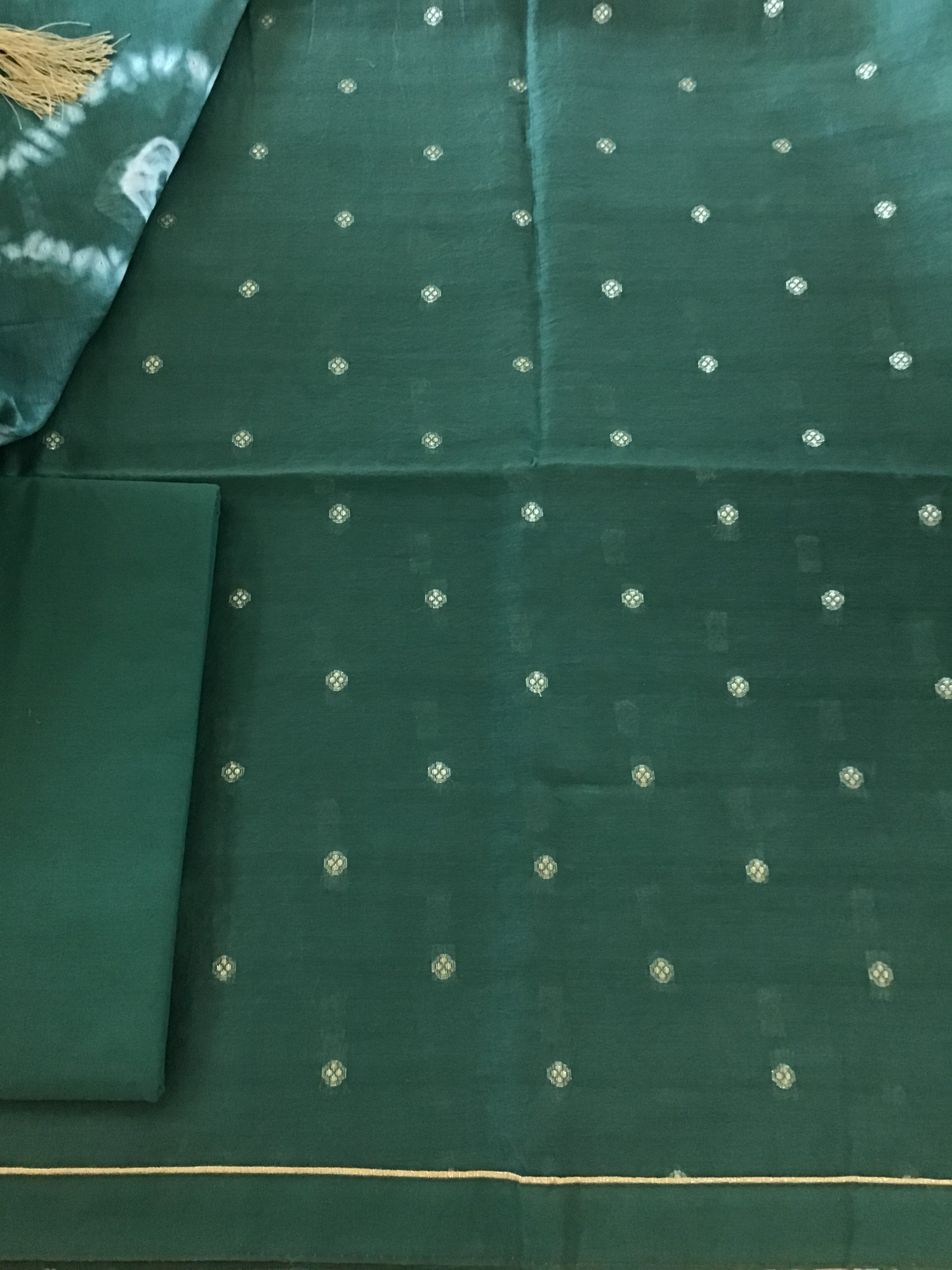 Pure Chanderi Banarasi Weaved Suit - Bottle Green