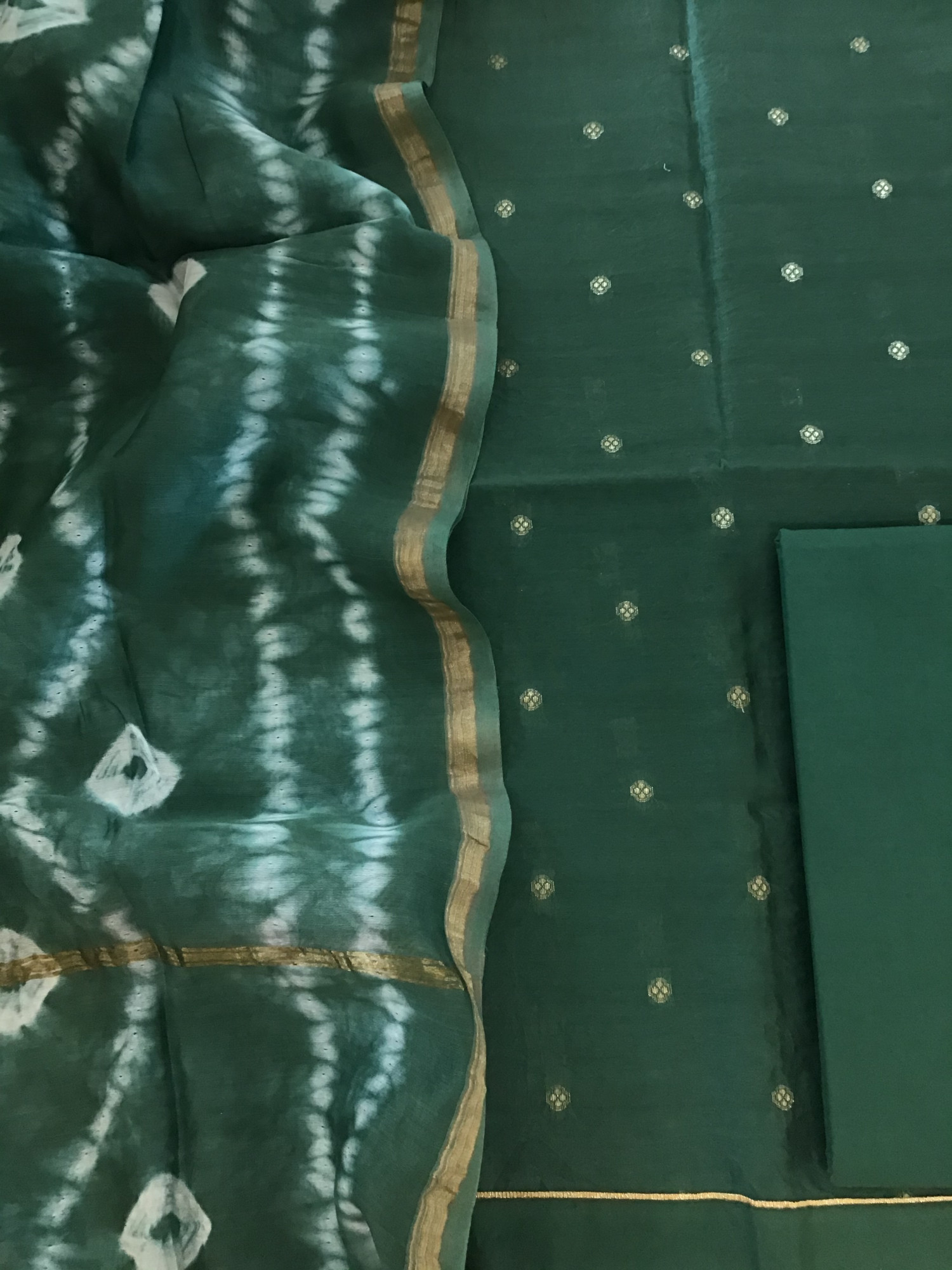 Pure Chanderi Banarasi Weaved Suit - Bottle Green