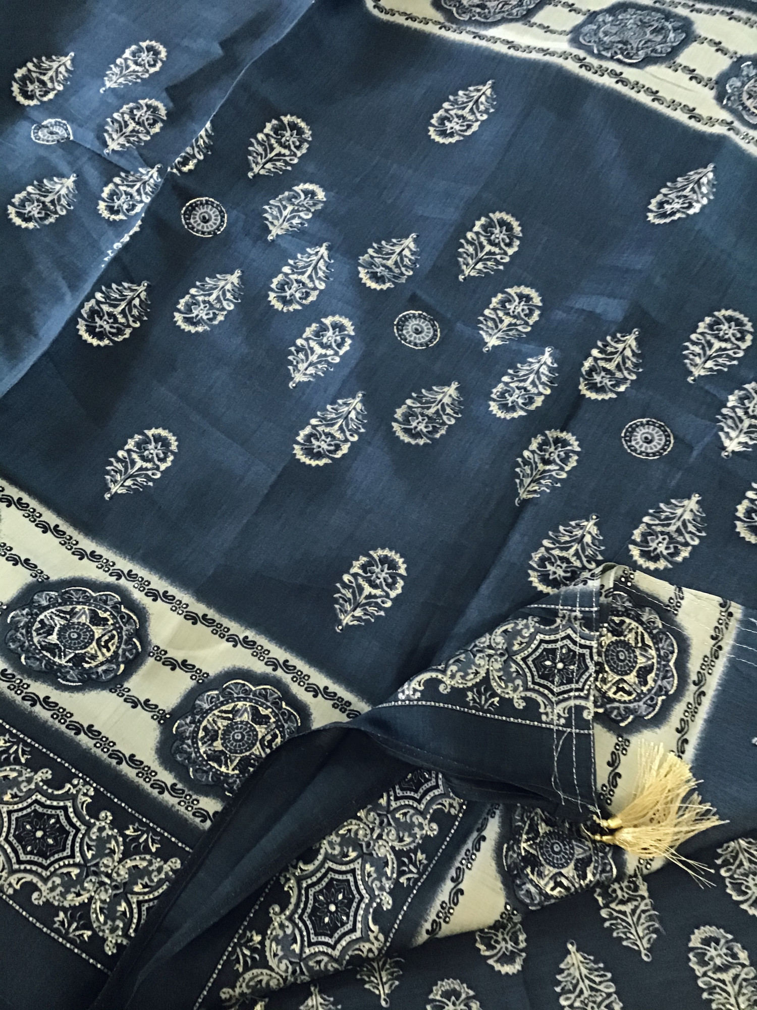Pure Muslin Printed Embroidered Suit - Blue