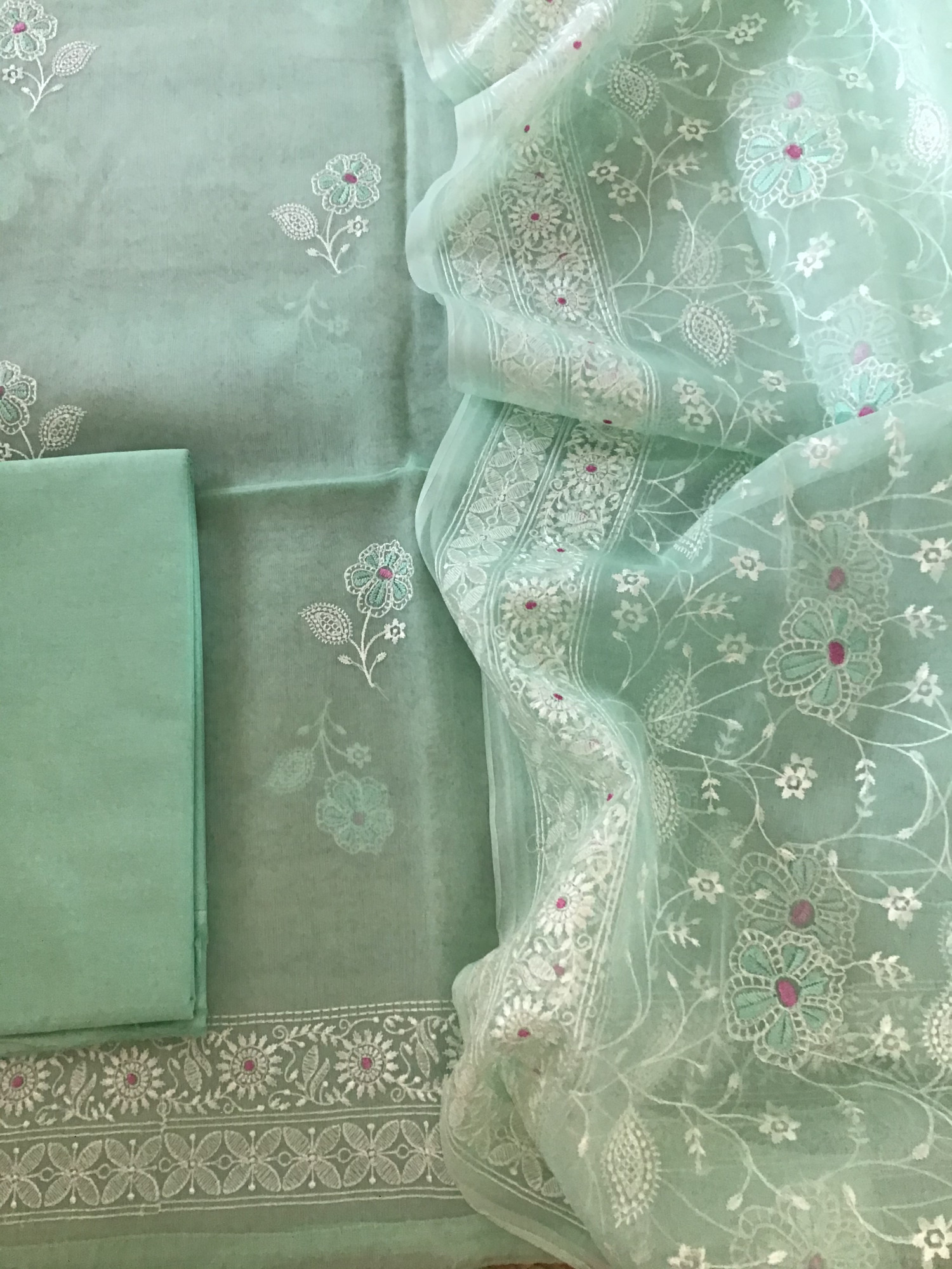 Soft Organza Embroidered Suit - Green