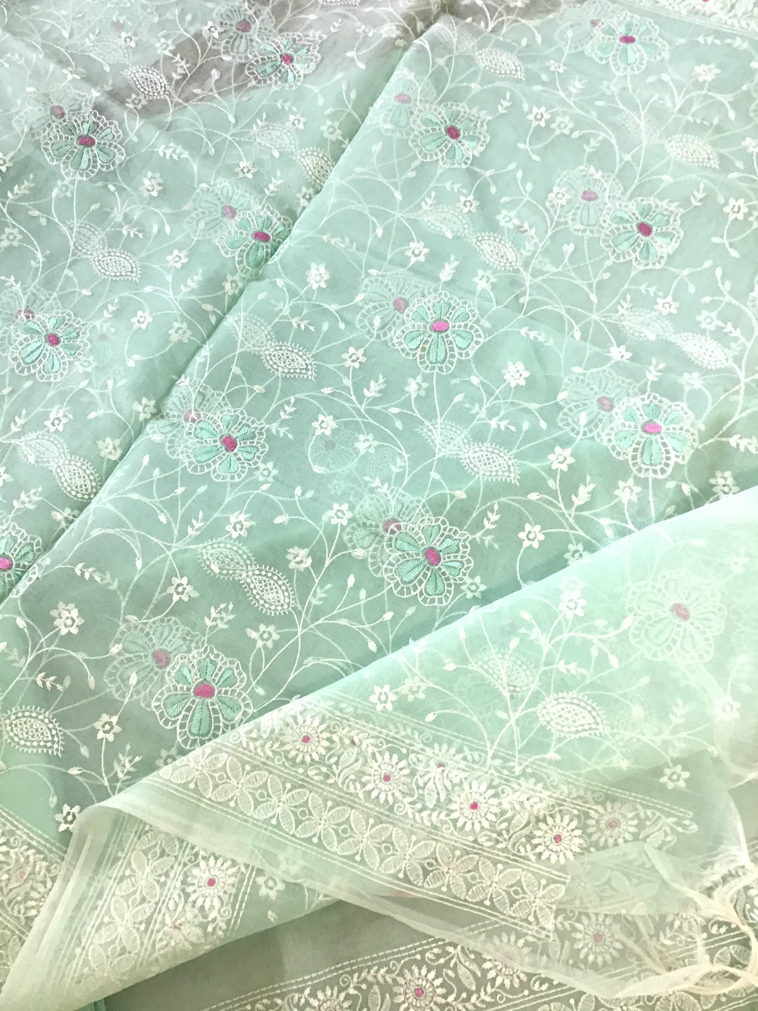 Soft Organza Embroidered Suit - Green