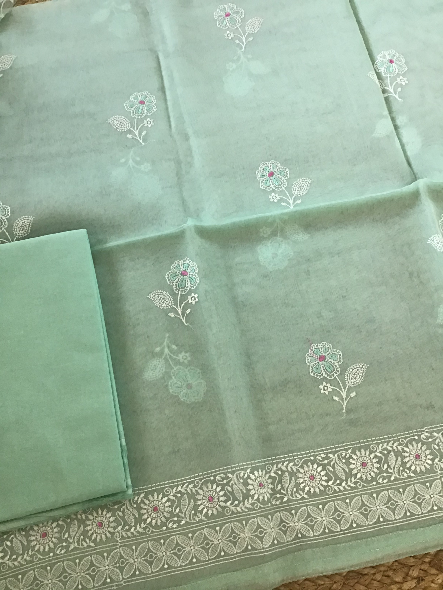 Soft Organza Embroidered Suit - Green