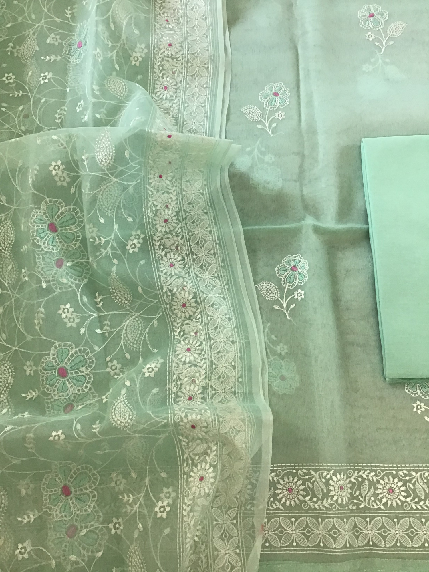 Soft Organza Embroidered Suit - Green