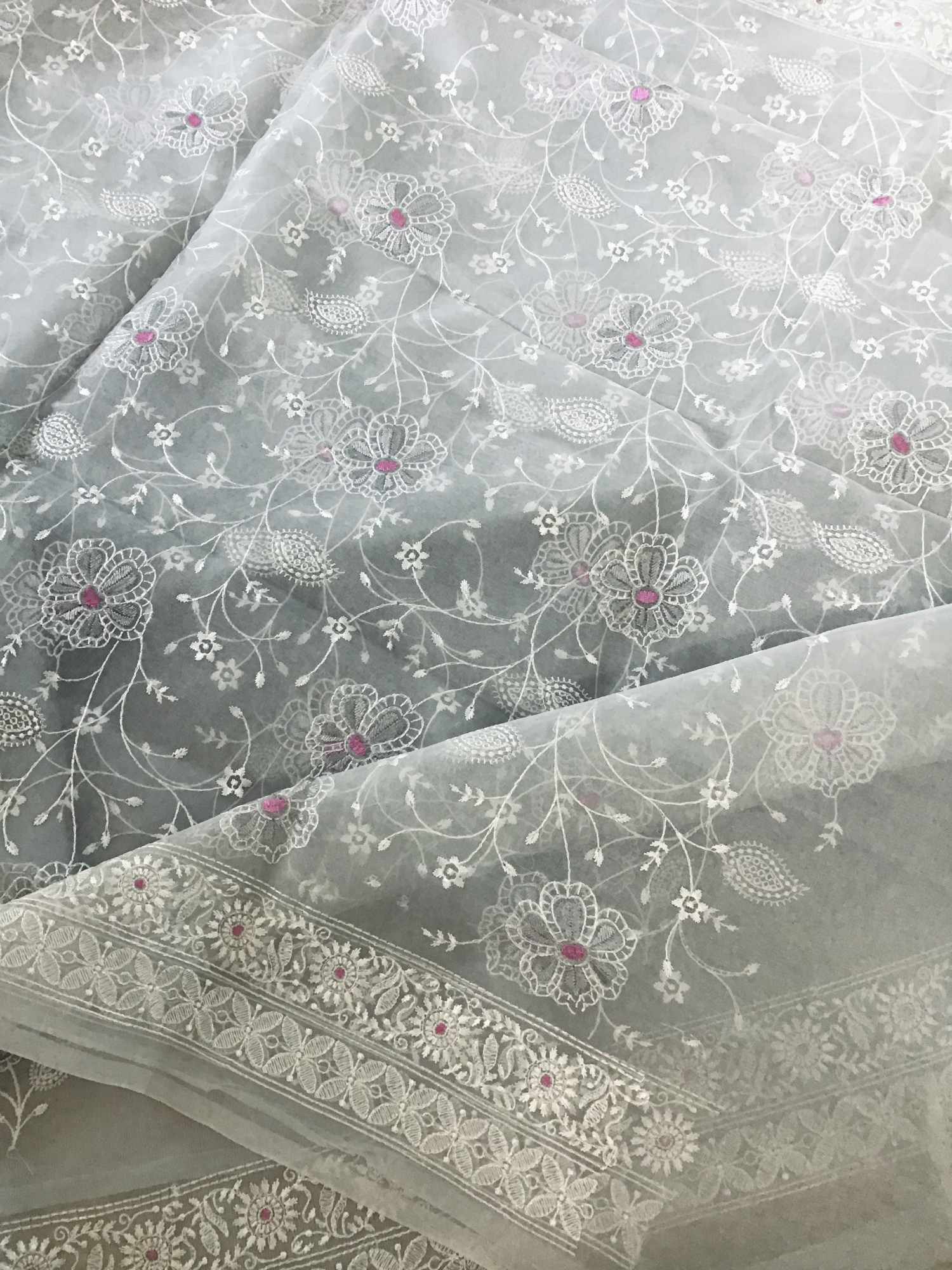 Soft Organza Embroidered Suit - Grey