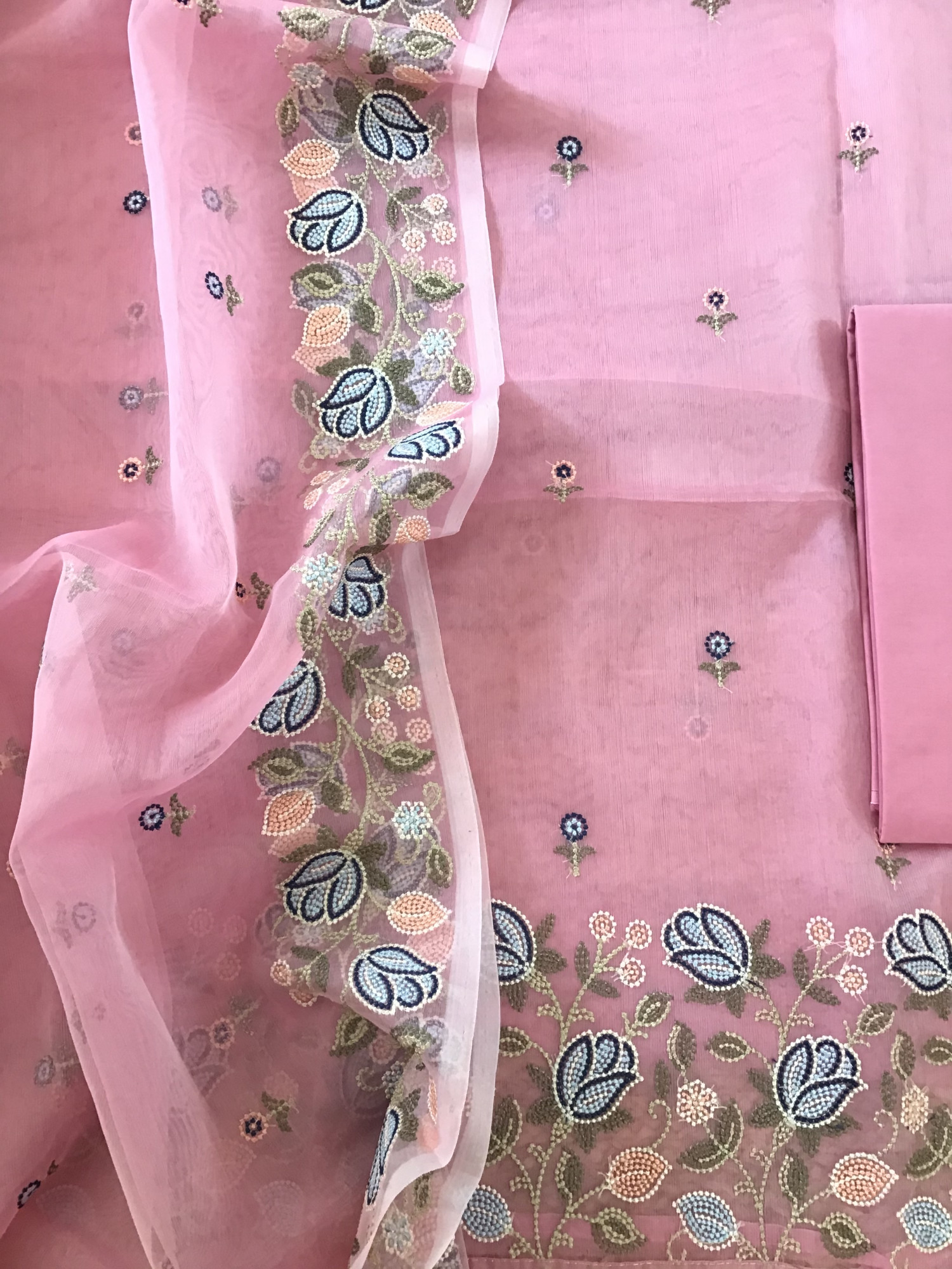 Soft Organza Embroidered Suit - Pink