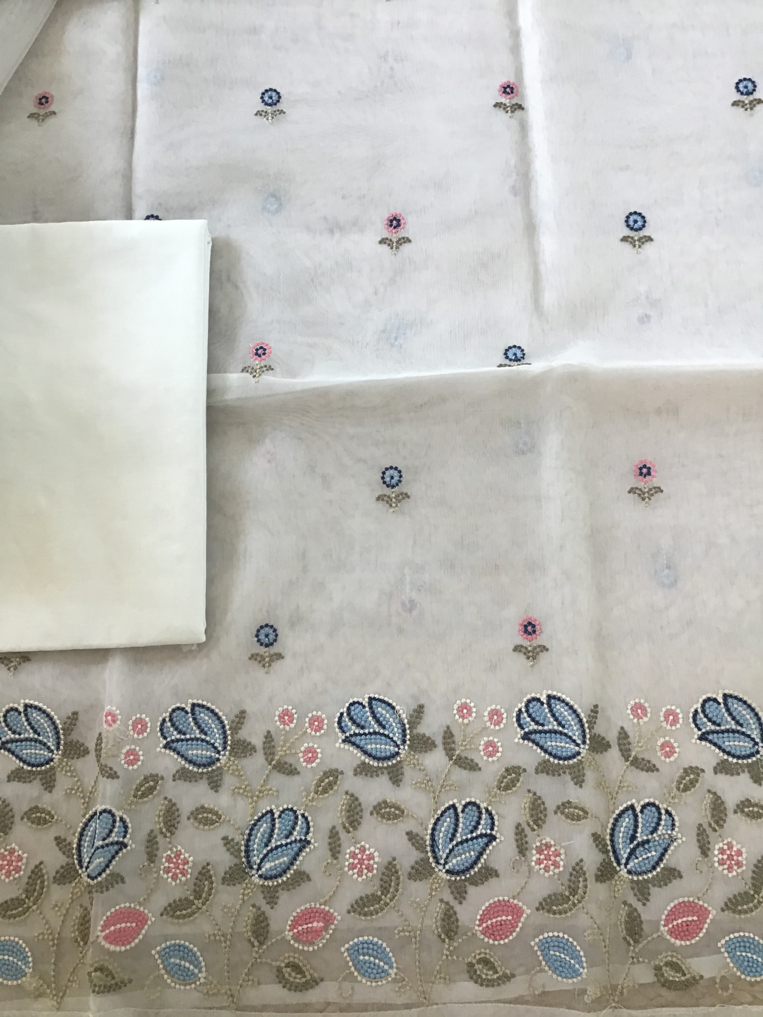 Soft Organza Embroidered Suit - White