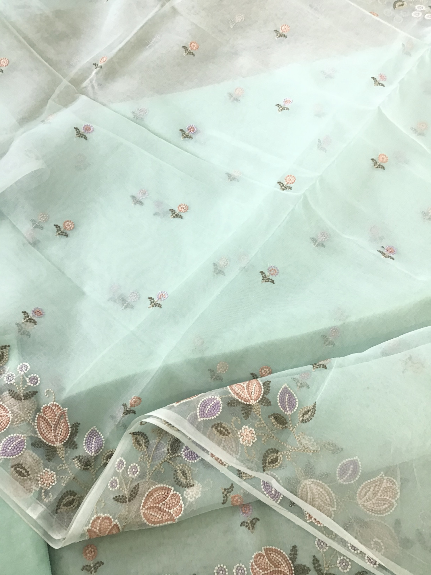 Soft Organza Embroidered Suit - Green