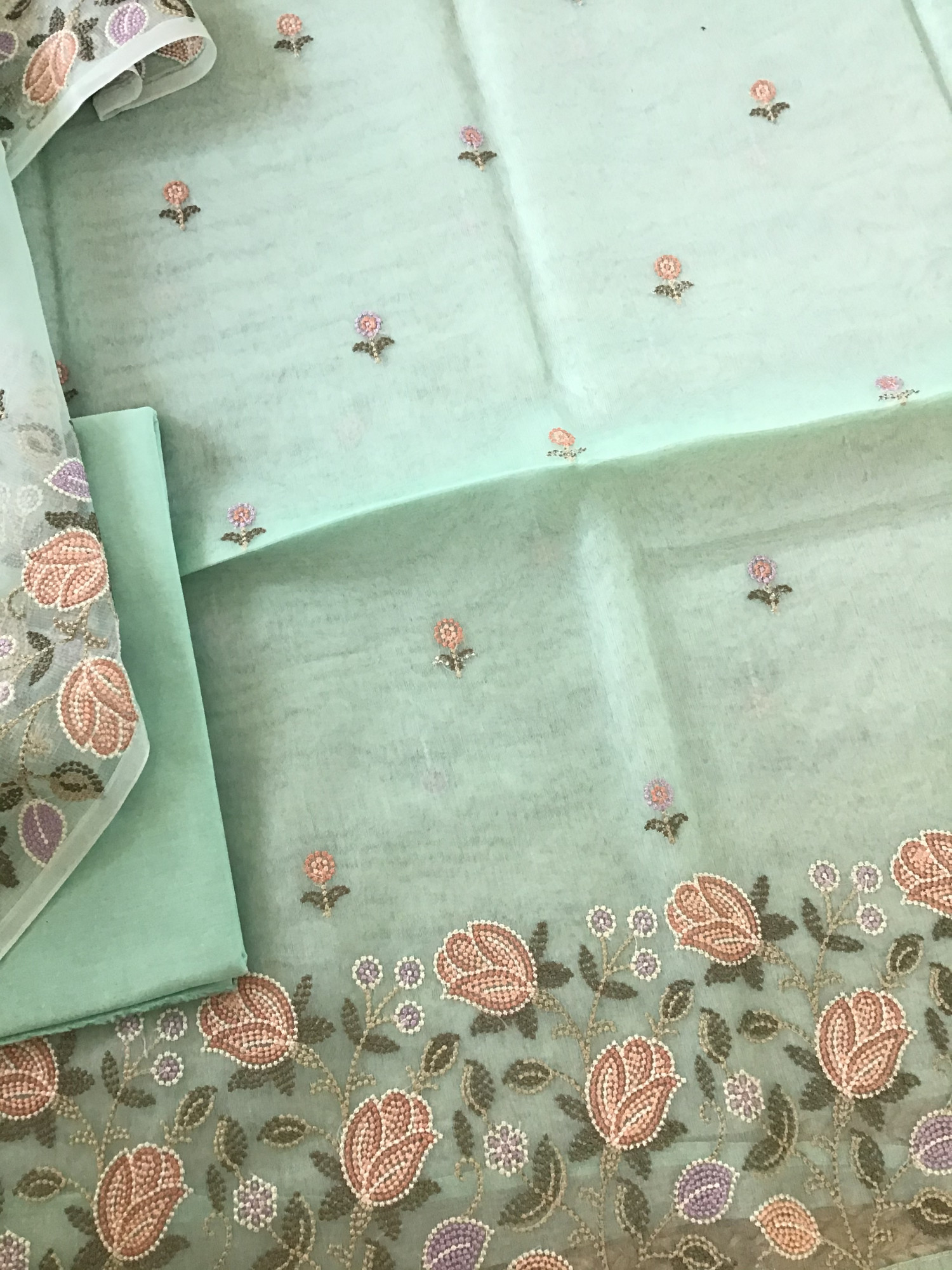 Soft Organza Embroidered Suit - Green