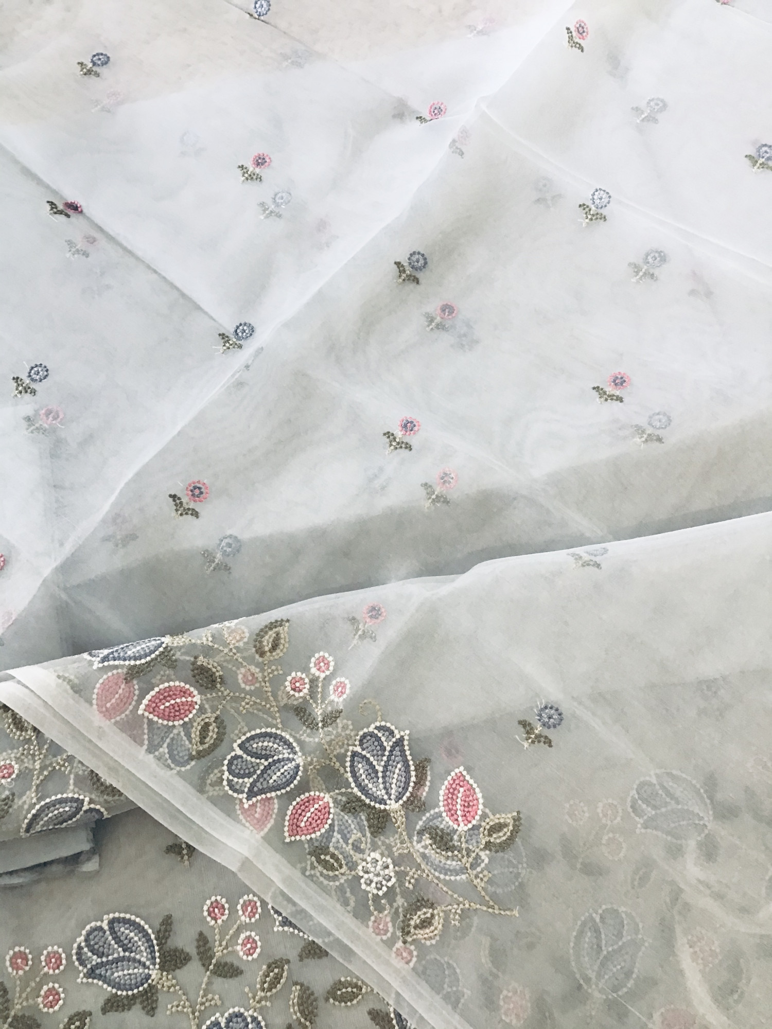 Soft Organza Embroidered Suit - Grey