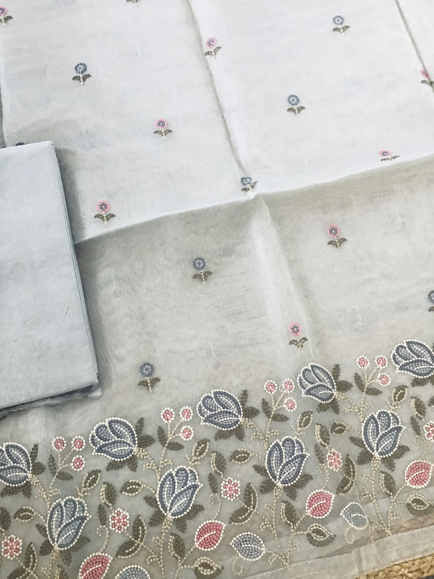 Soft Organza Embroidered Suit - Grey