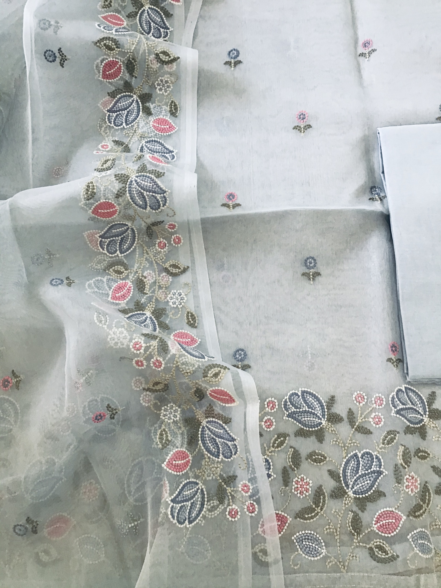 Soft Organza Embroidered Suit - Grey