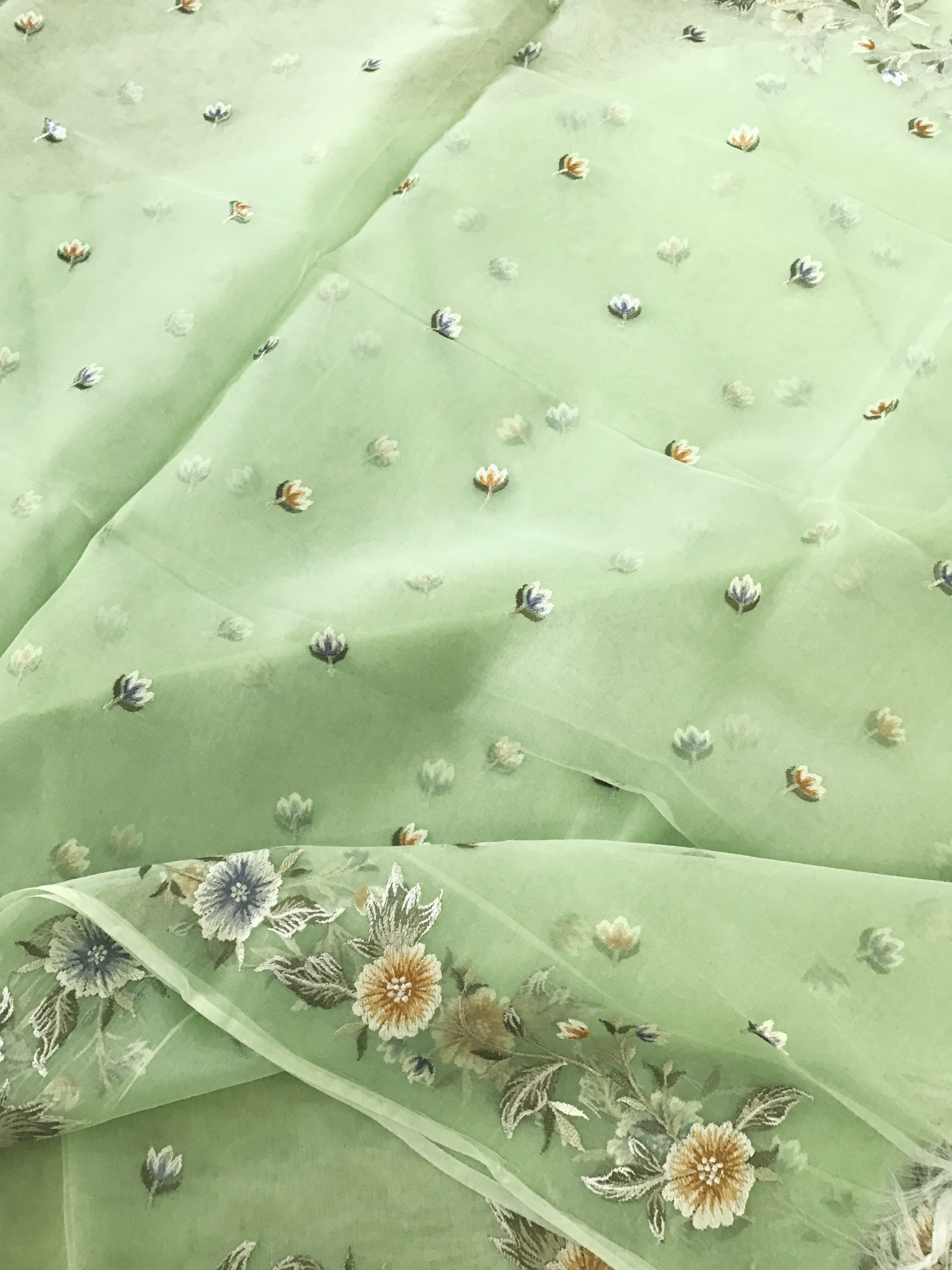 Soft Organza Embroidered Suit - Green