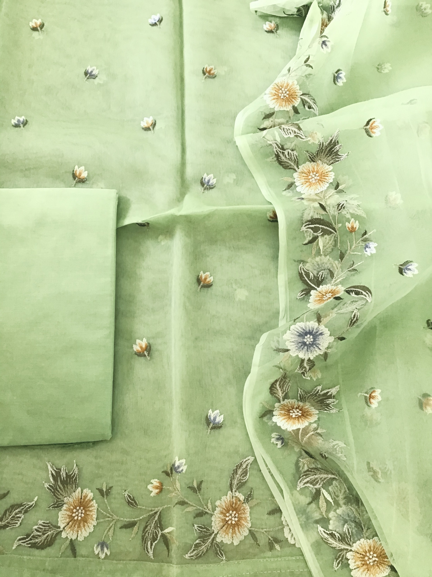 Soft Organza Embroidered Suit - Green