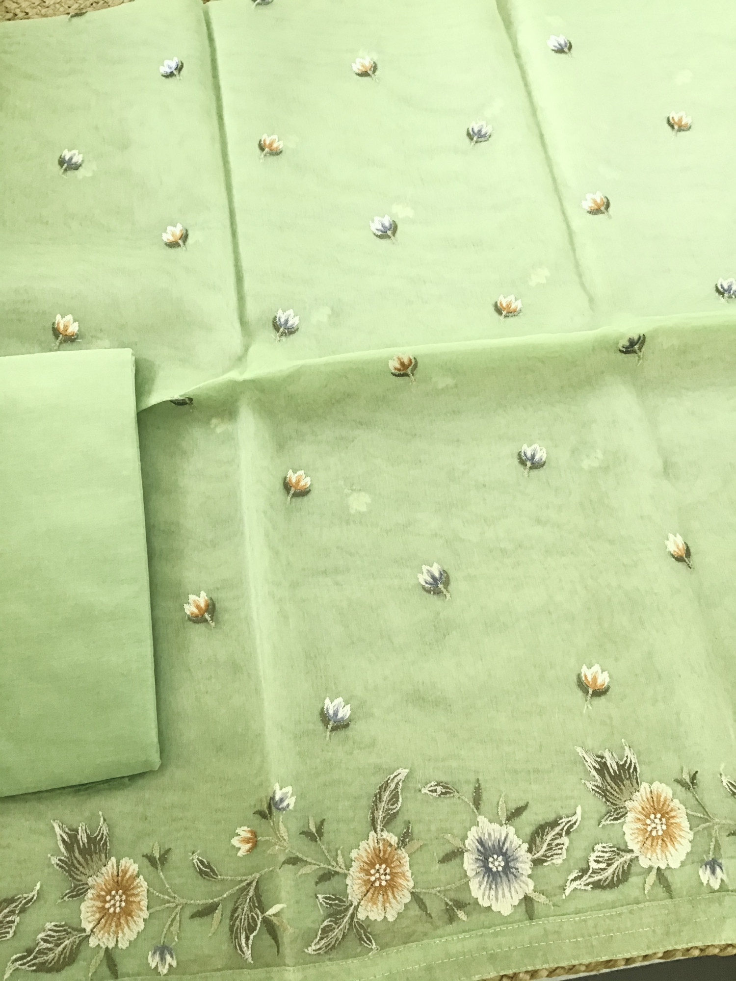 Soft Organza Embroidered Suit - Green