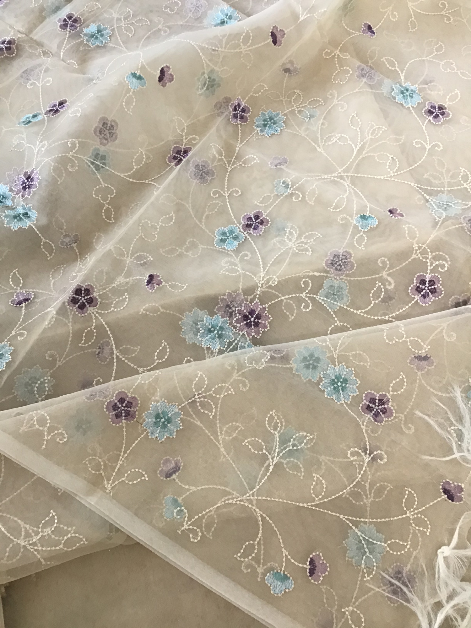 Soft Organza Embroidered Suit - Beige