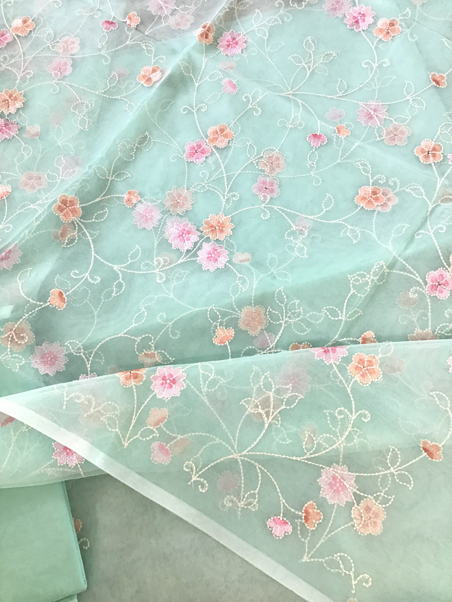 Soft Organza Embroidered Suit - Green