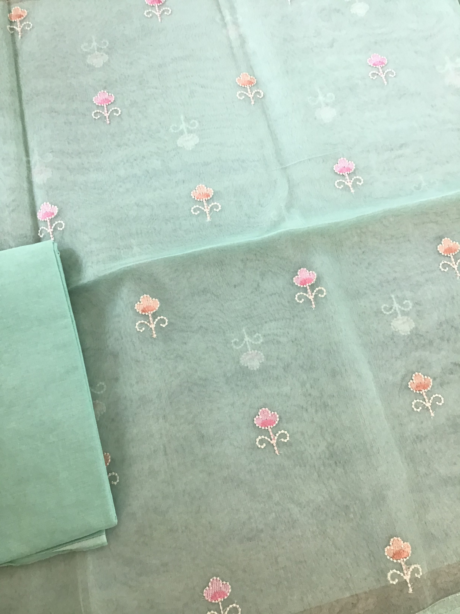 Soft Organza Embroidered Suit - Green