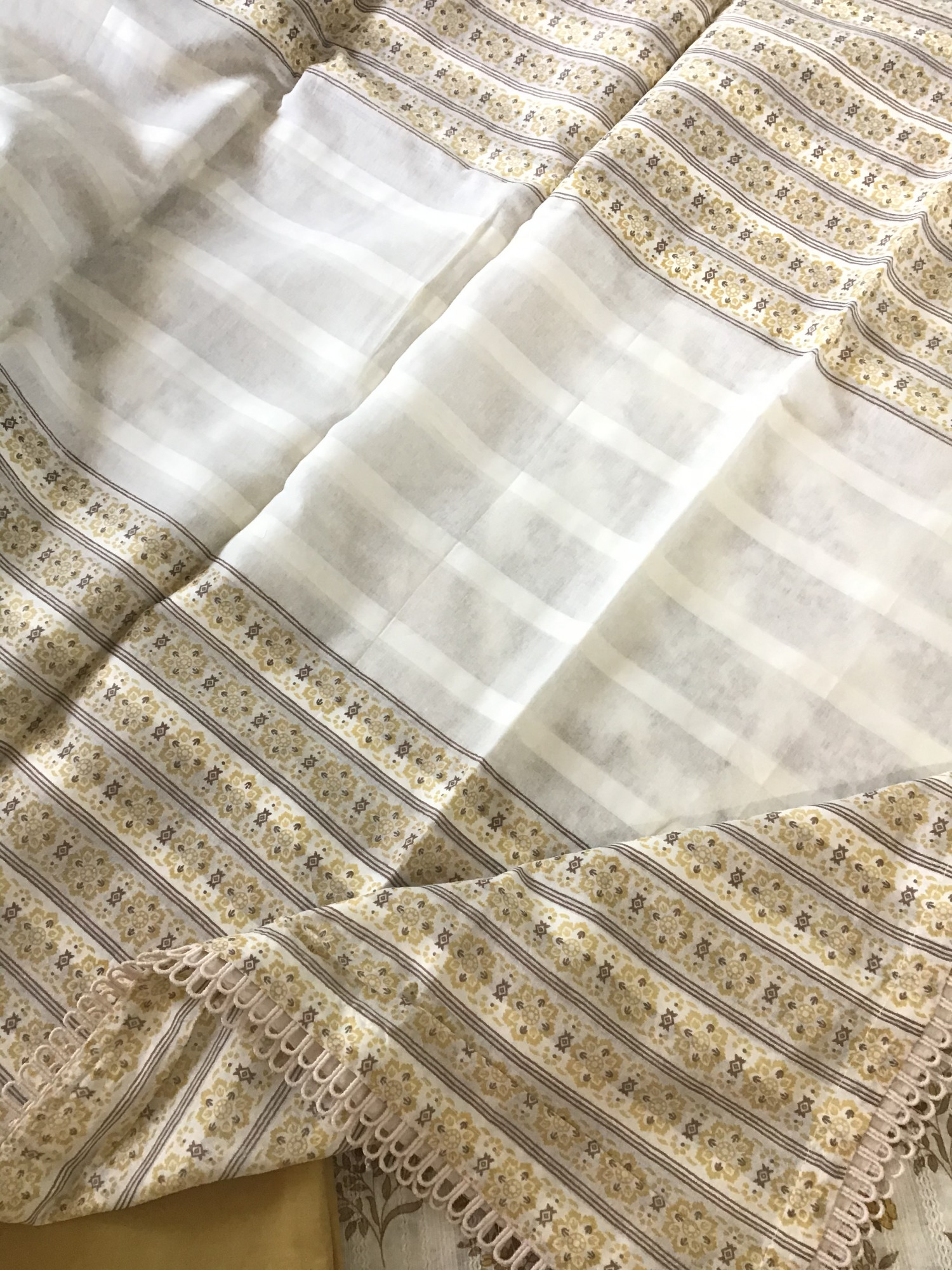 Pure Cotton Printed Embroidered Suit - WhiteYellow