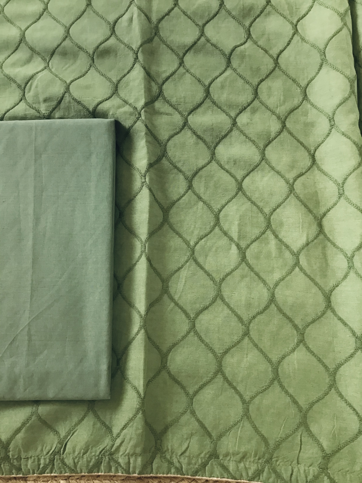 Pure Linen Chanderi Embroidered Suit - Green