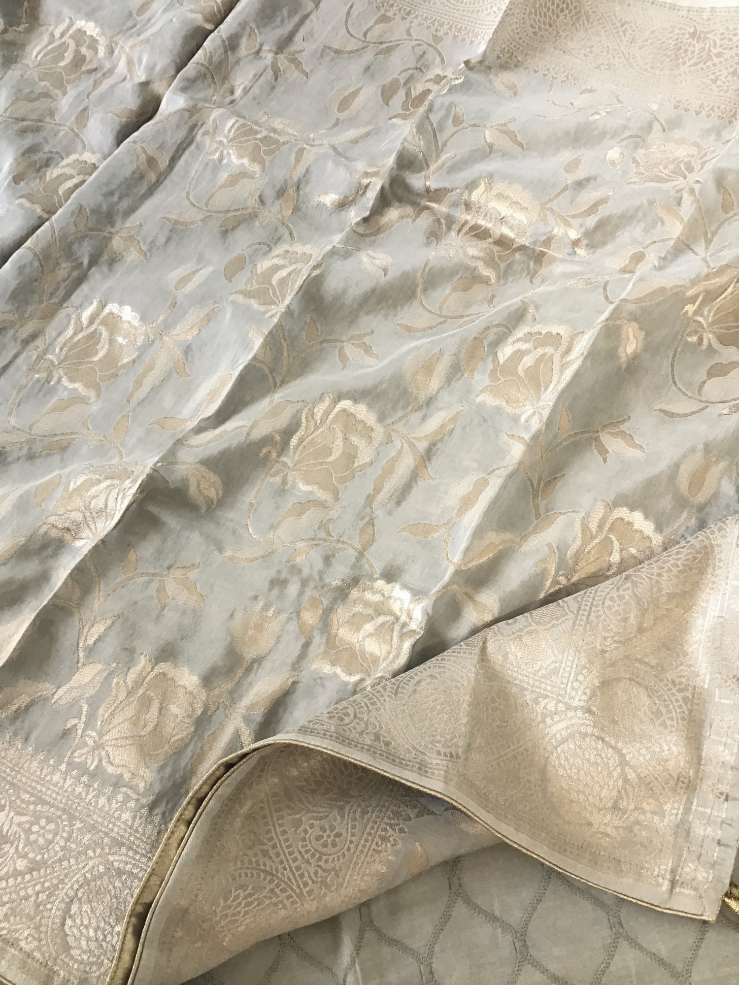 Pure Linen Chanderi Embroidered Suit - Beige