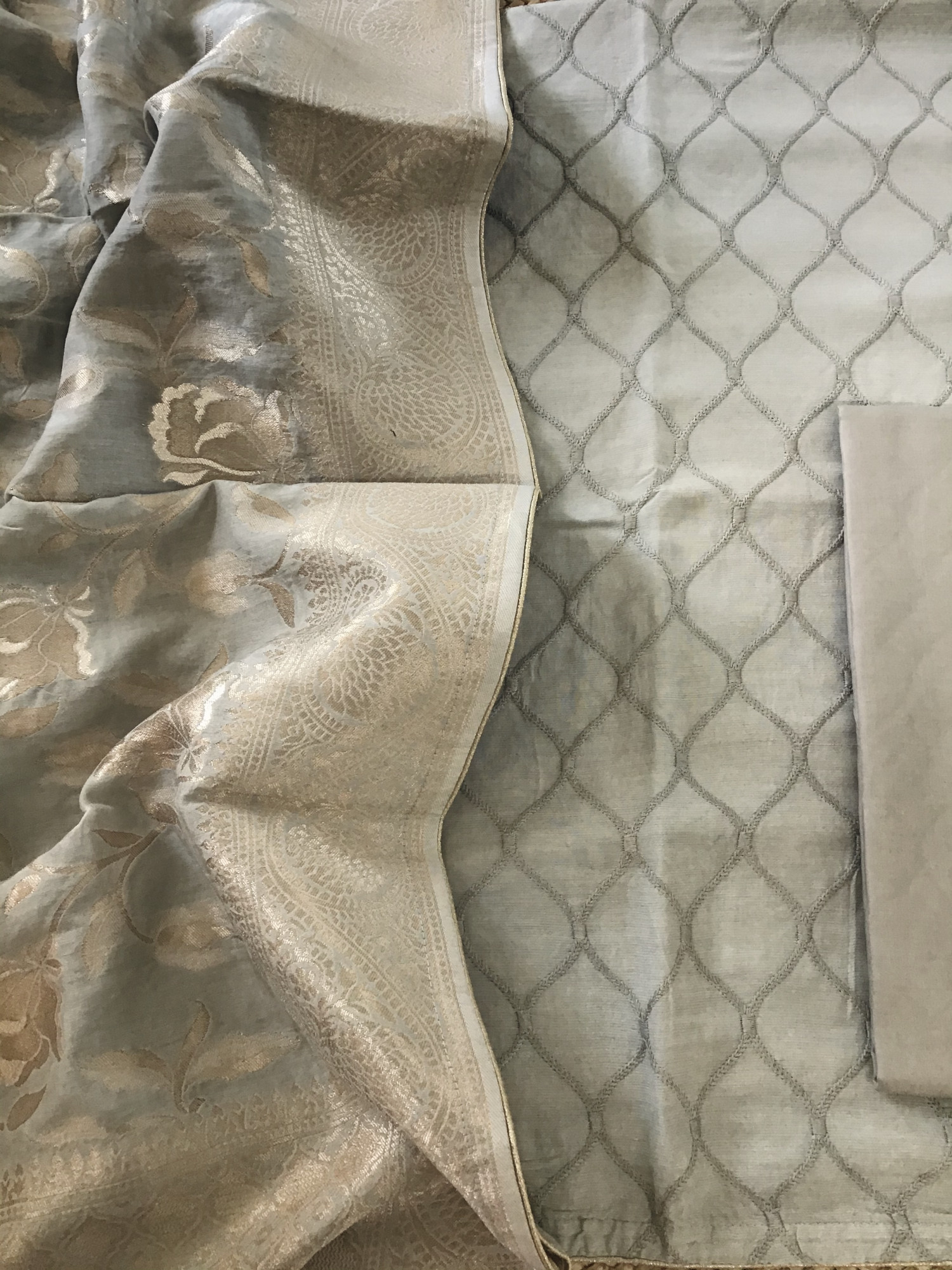 Pure Linen Chanderi Embroidered Suit - Beige