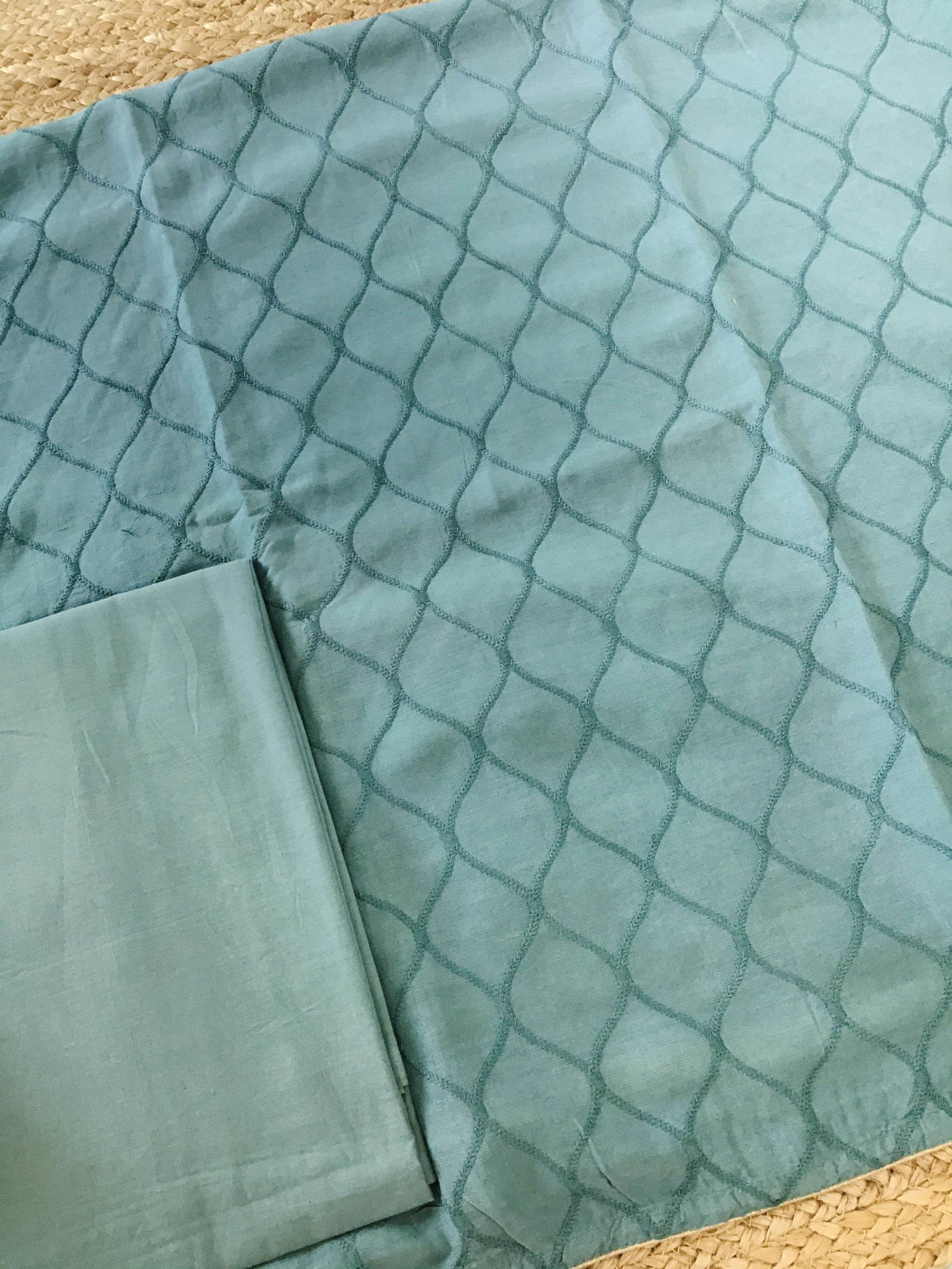 Pure Linen Chanderi Embroidered Suit - Blue