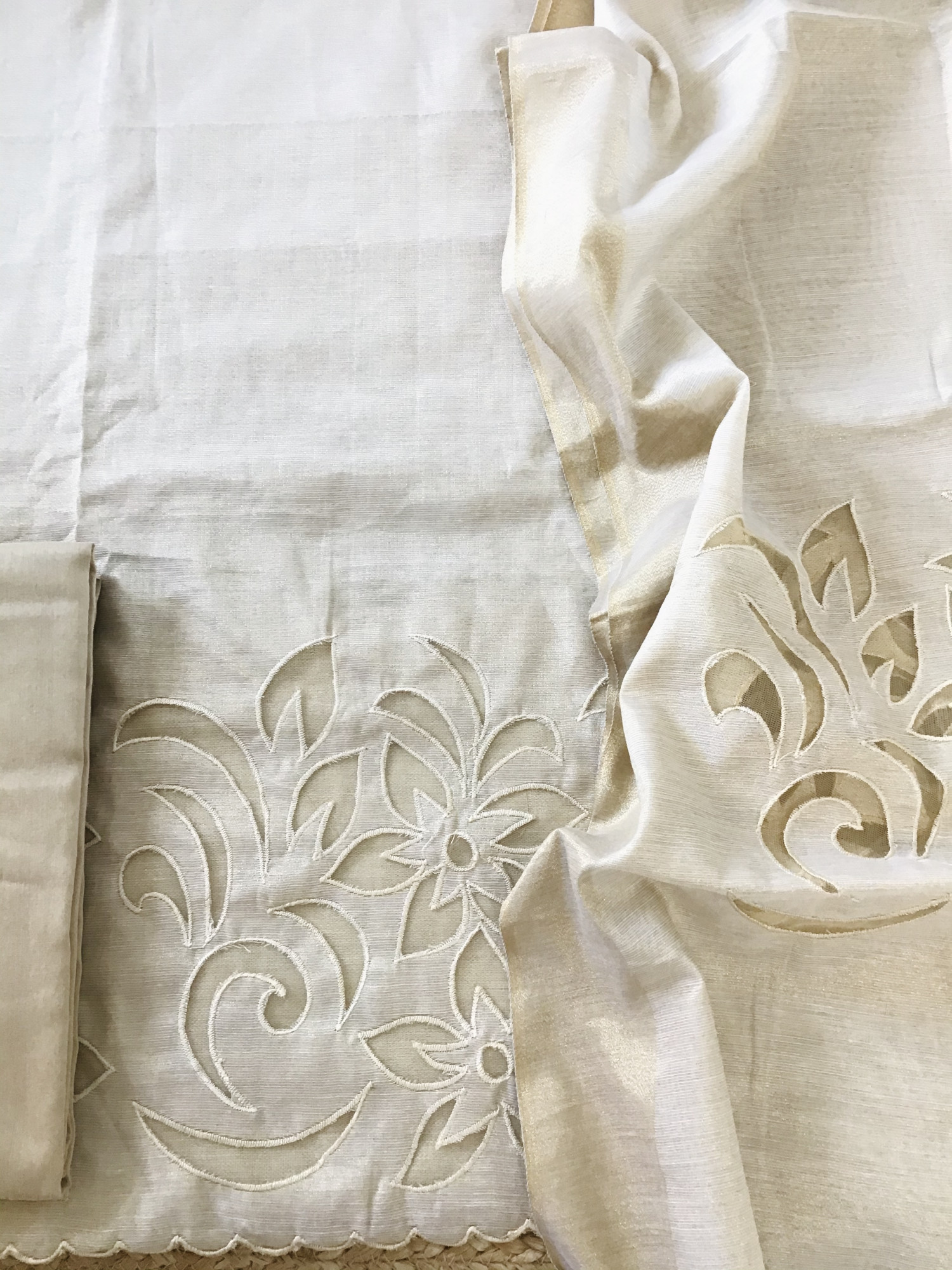 Soft Tissue Chanderi Embroidered Suit - Beige