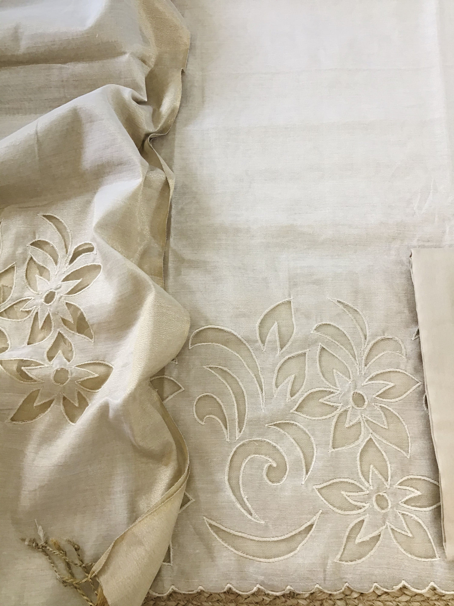 Soft Tissue Chanderi Embroidered Suit - Beige