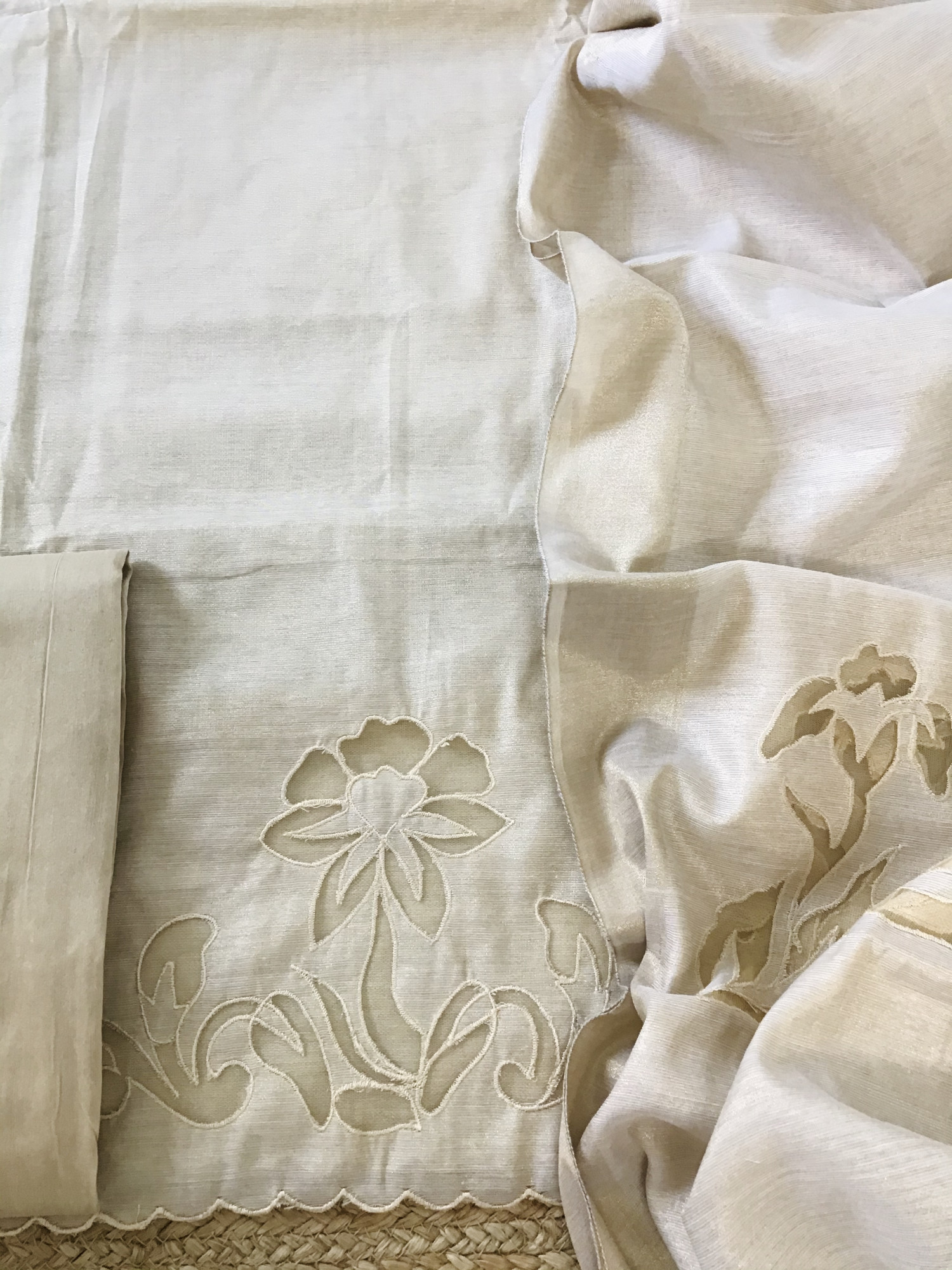 Soft Tissue Chanderi Embroidered Suit - Beige