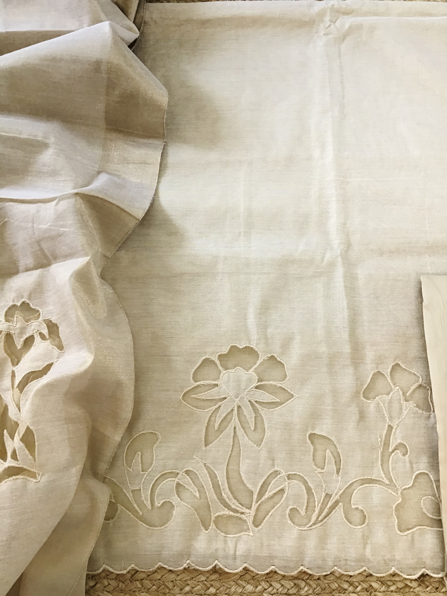 Soft Tissue Chanderi Embroidered Suit - Beige