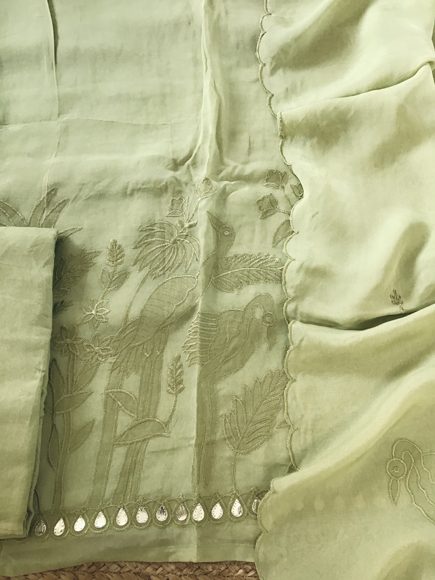 Pure Organza Embroidered Suit - Green