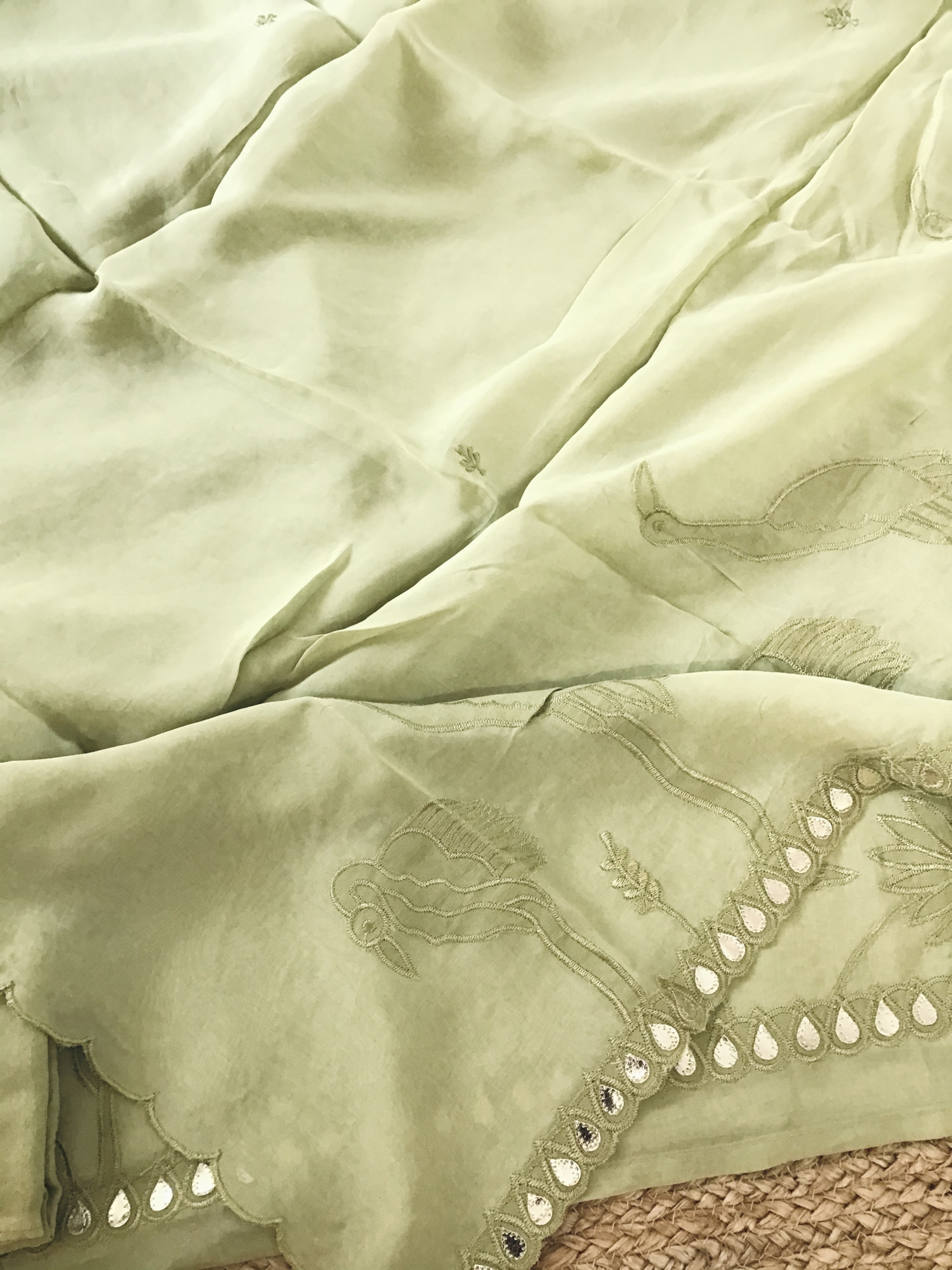 Pure Organza Embroidered Suit - Green