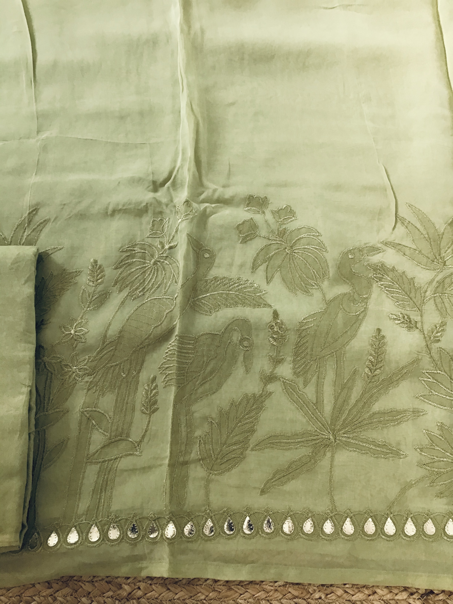 Pure Organza Embroidered Suit - Green