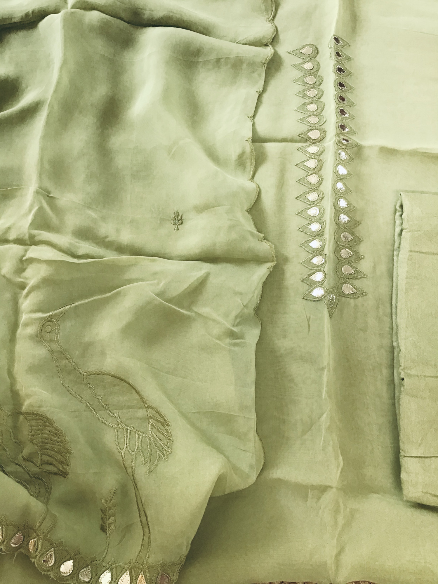 Pure Organza Embroidered Suit - Green