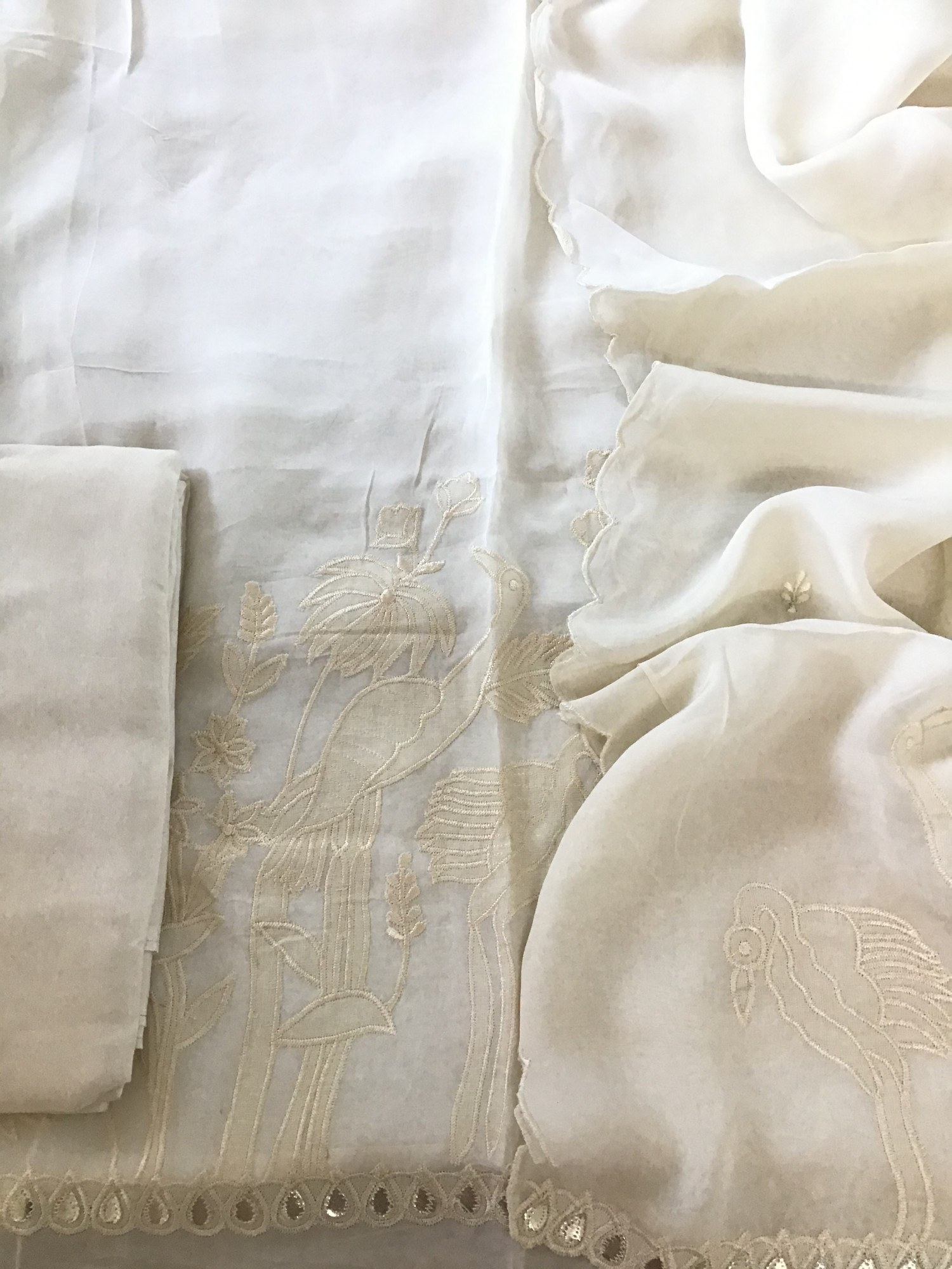 Pure Organza Embroidered Suit - Offwhite