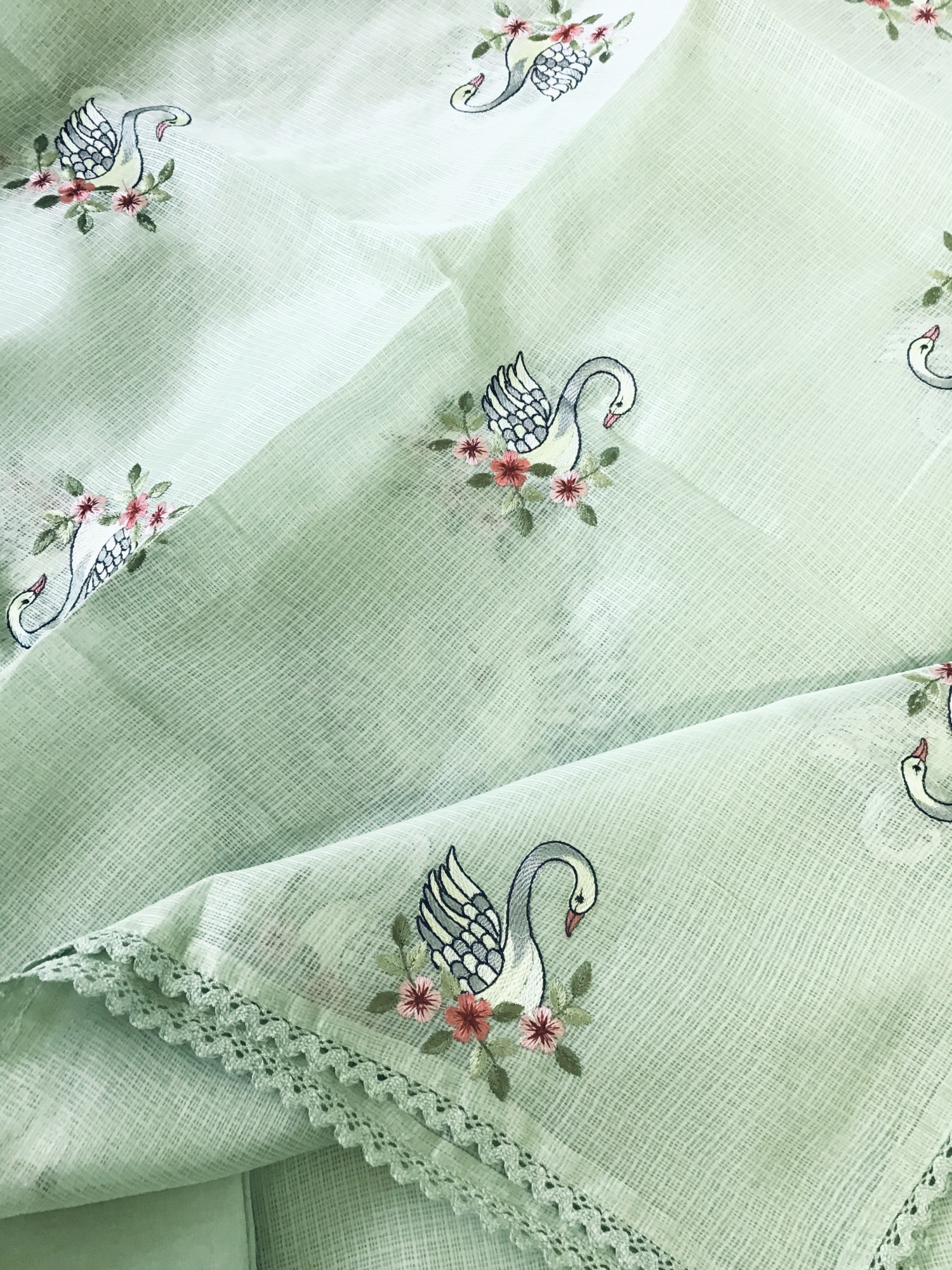 Soft Kota Silk Embroidered Suit - Green