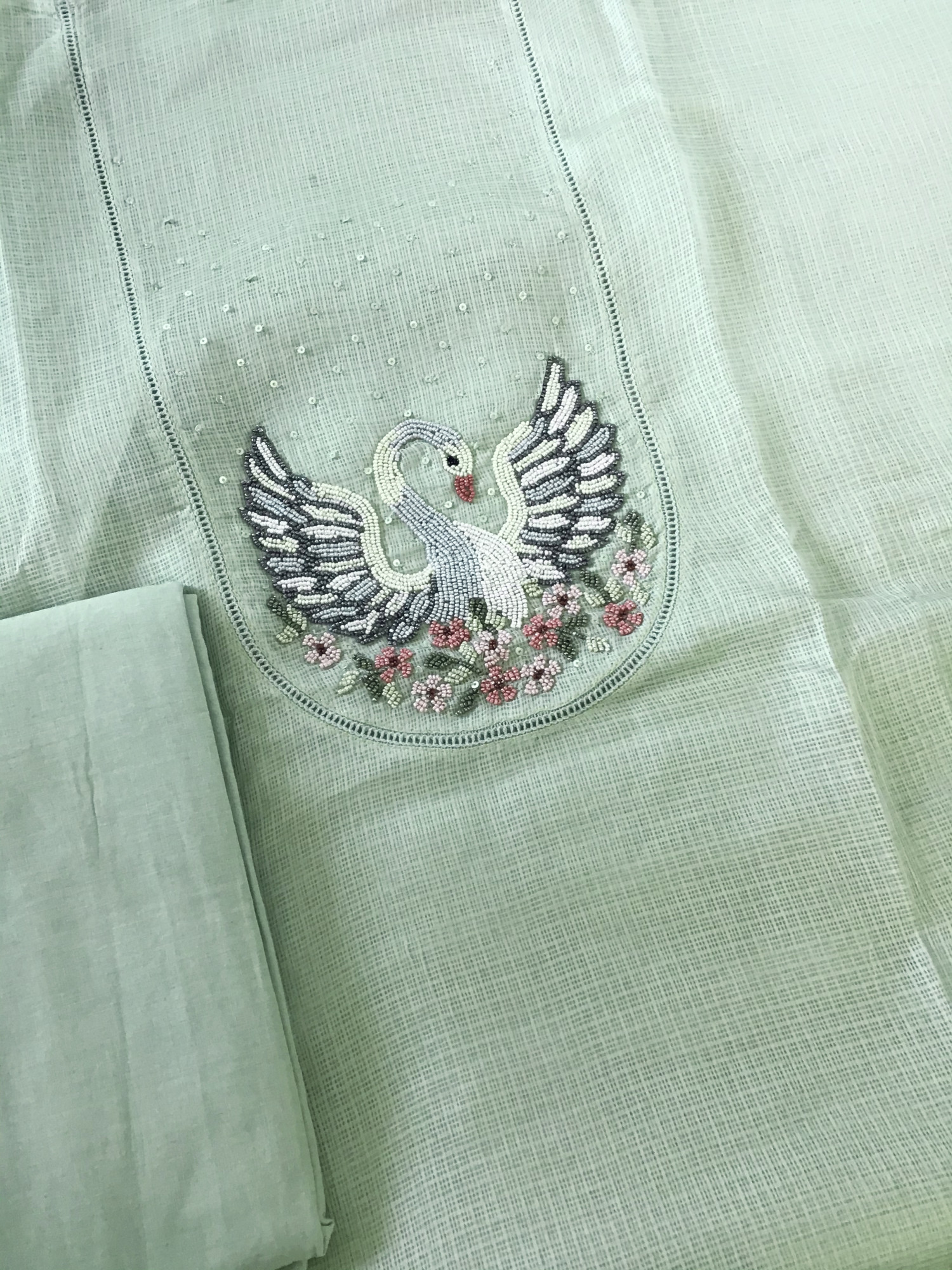 Soft Kota Silk Embroidered Suit - Green