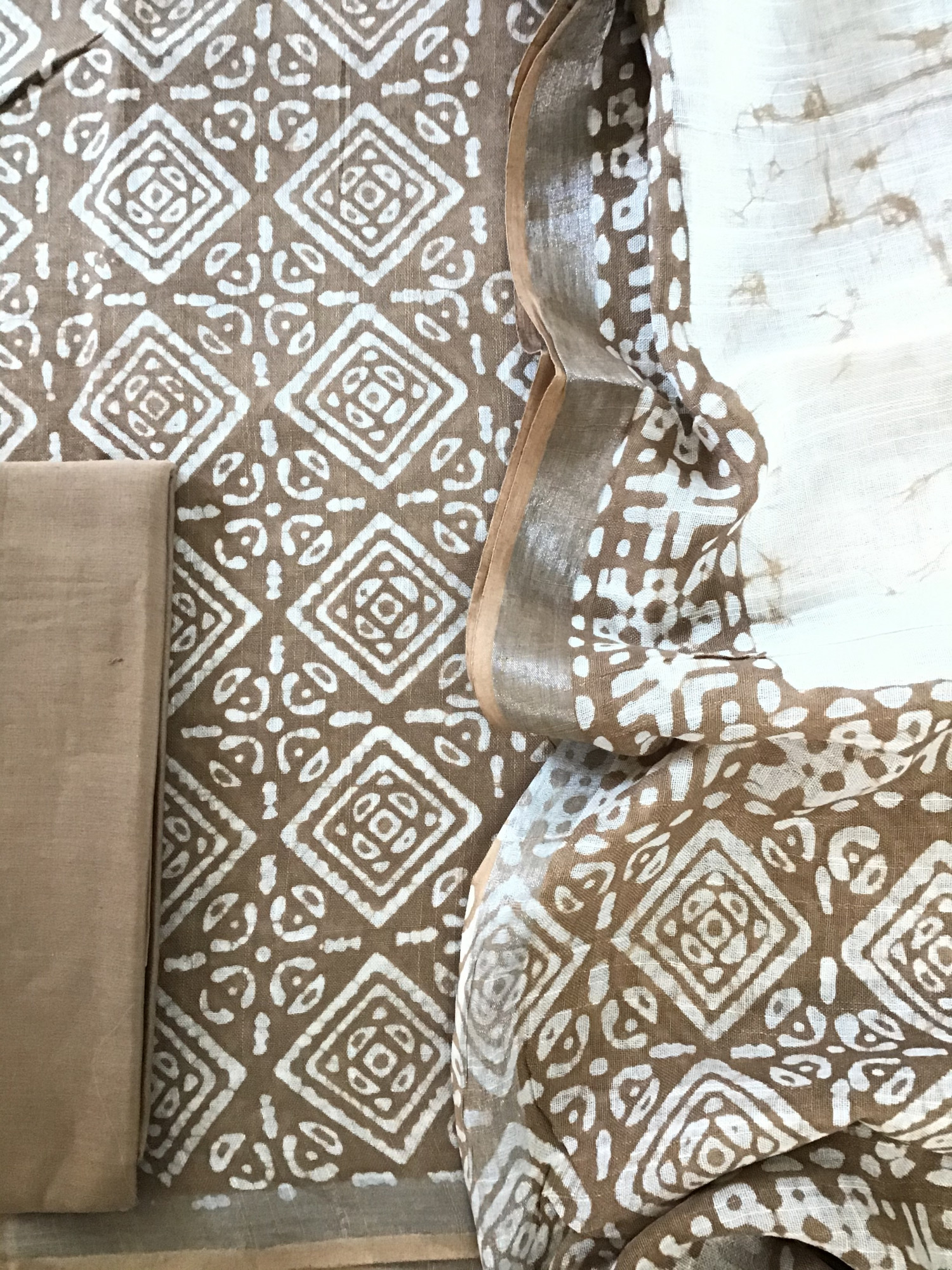 Pure Linen Jute Cotton Silk Printed Suit - Brown