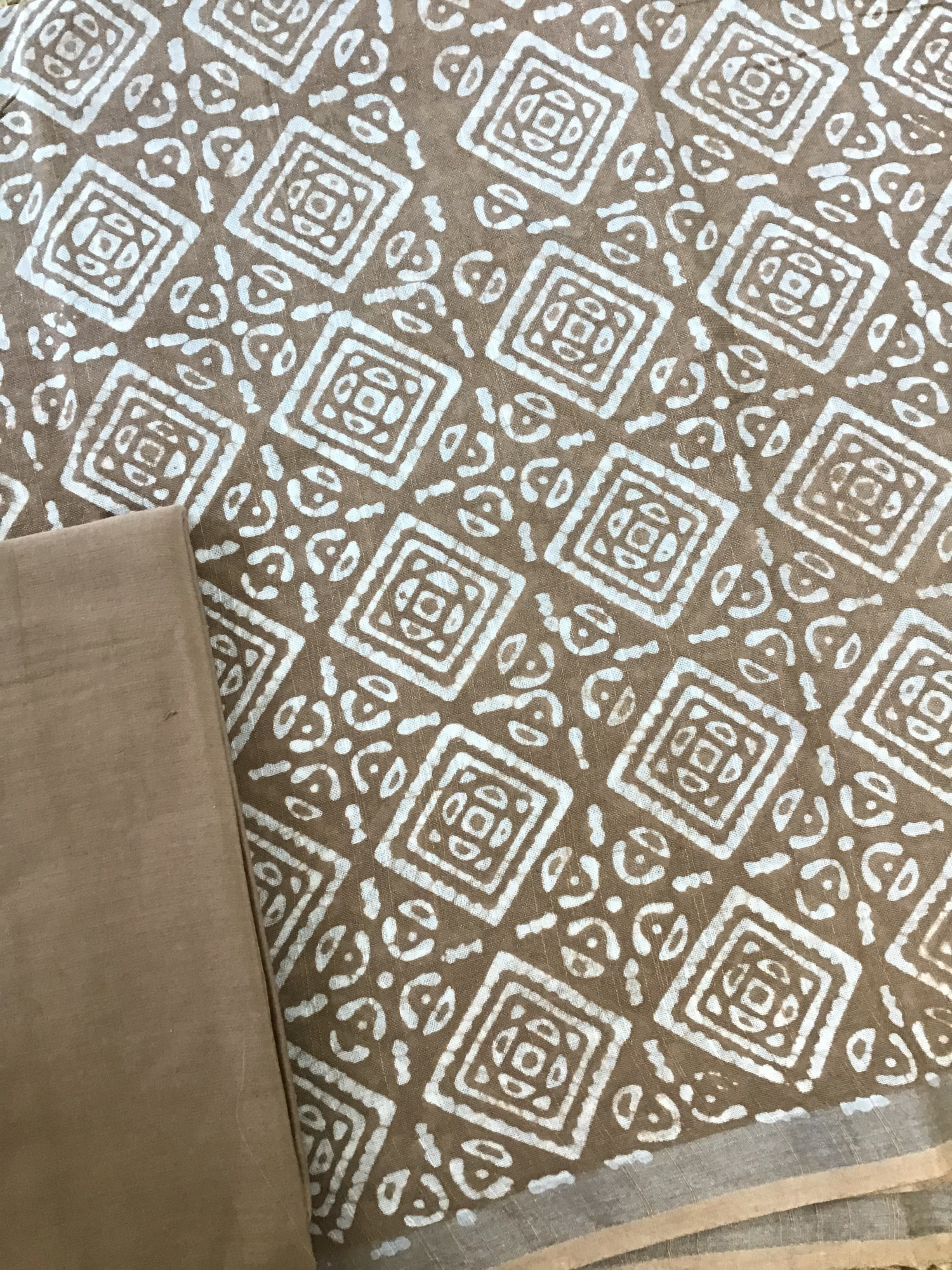 Pure Linen Jute Cotton Silk Printed Suit - Brown