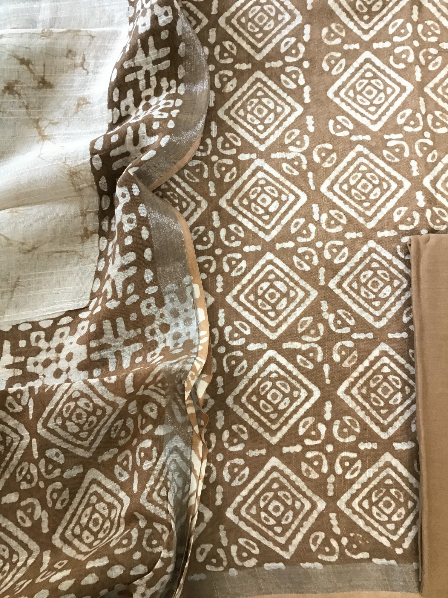 Pure Linen Jute Cotton Silk Printed Suit - Brown