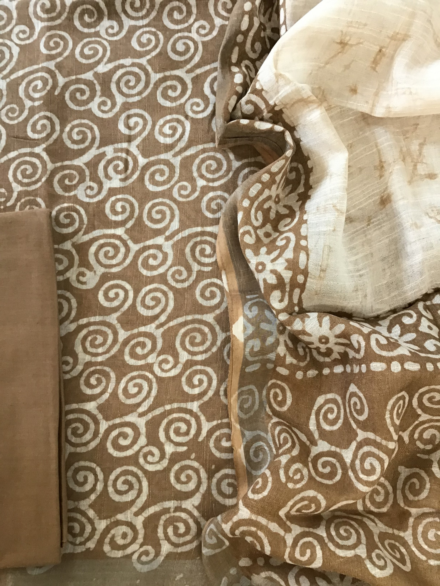 Pure Linen Jute Cotton Silk Printed Suit - Brown