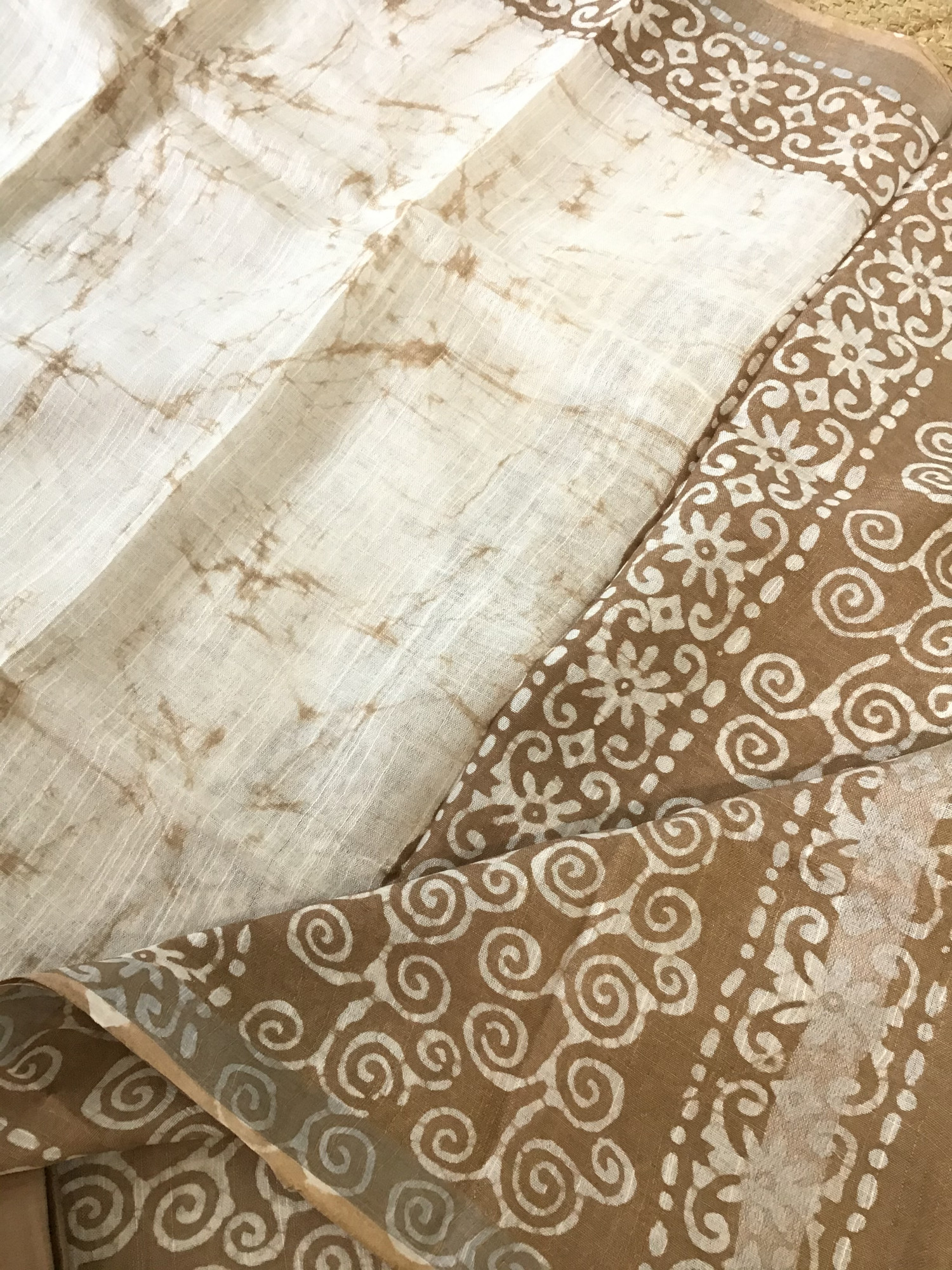 Pure Linen Jute Cotton Silk Printed Suit - Brown