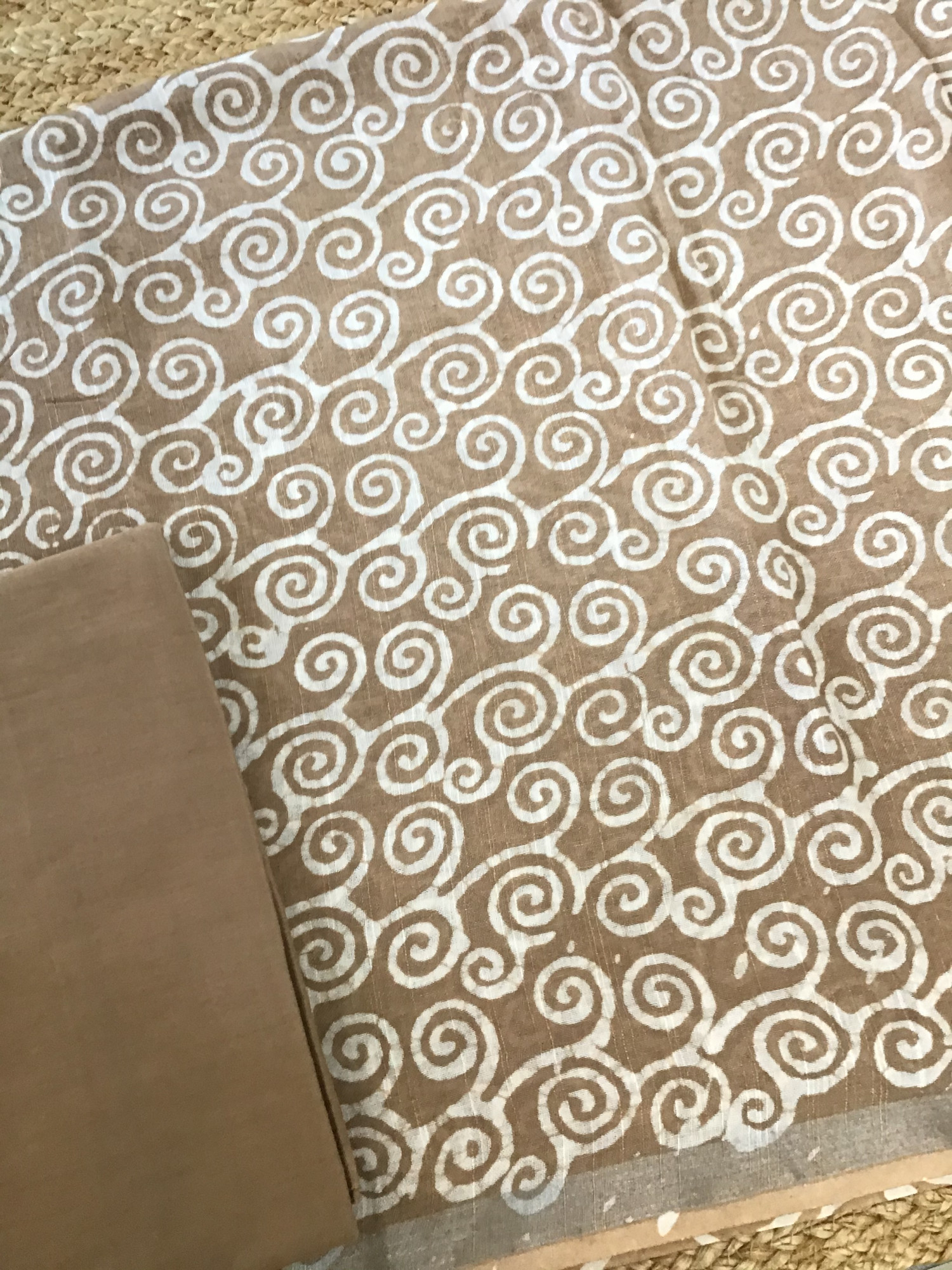 Pure Linen Jute Cotton Silk Printed Suit - Brown