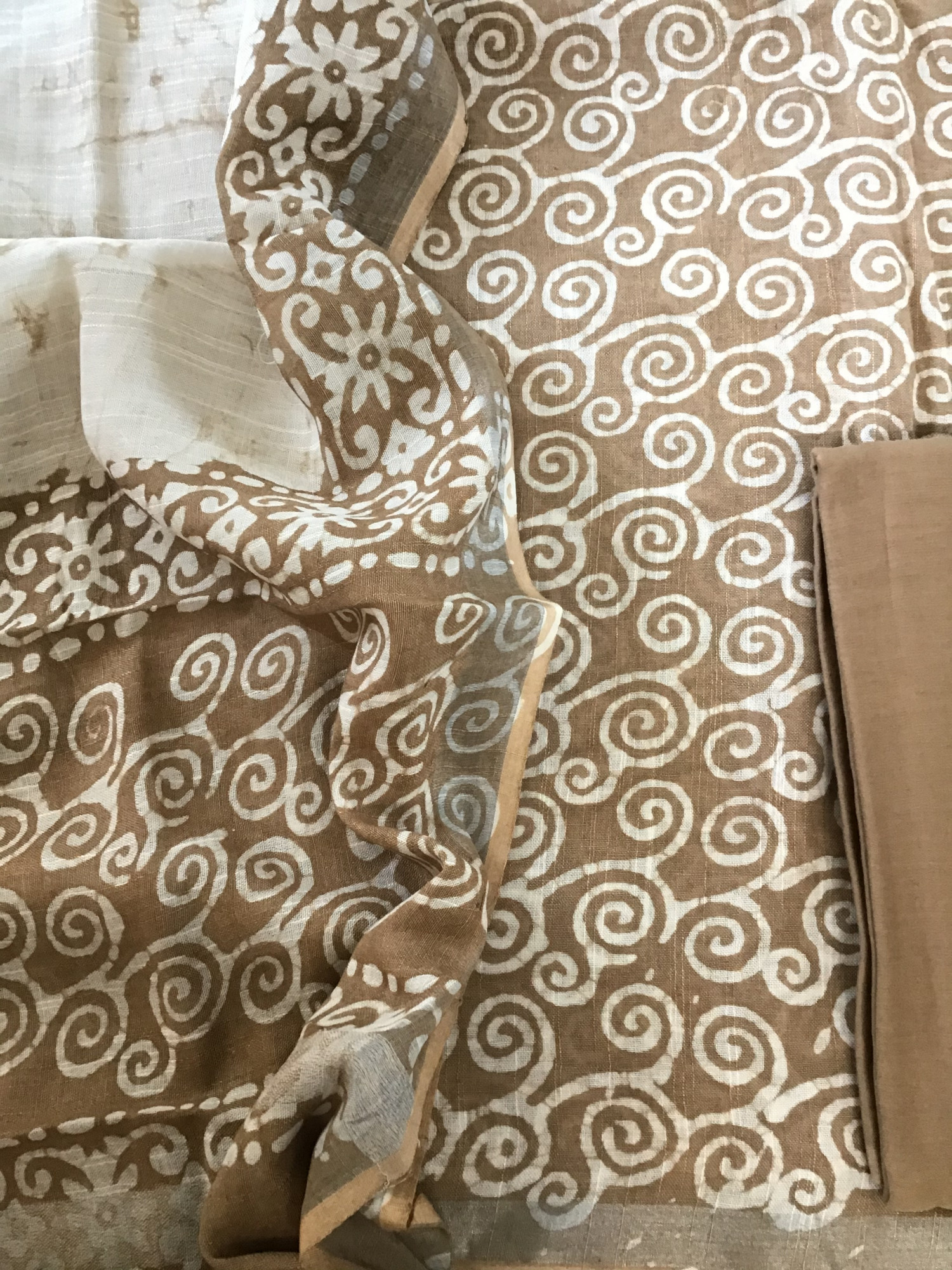 Pure Linen Jute Cotton Silk Printed Suit - Brown