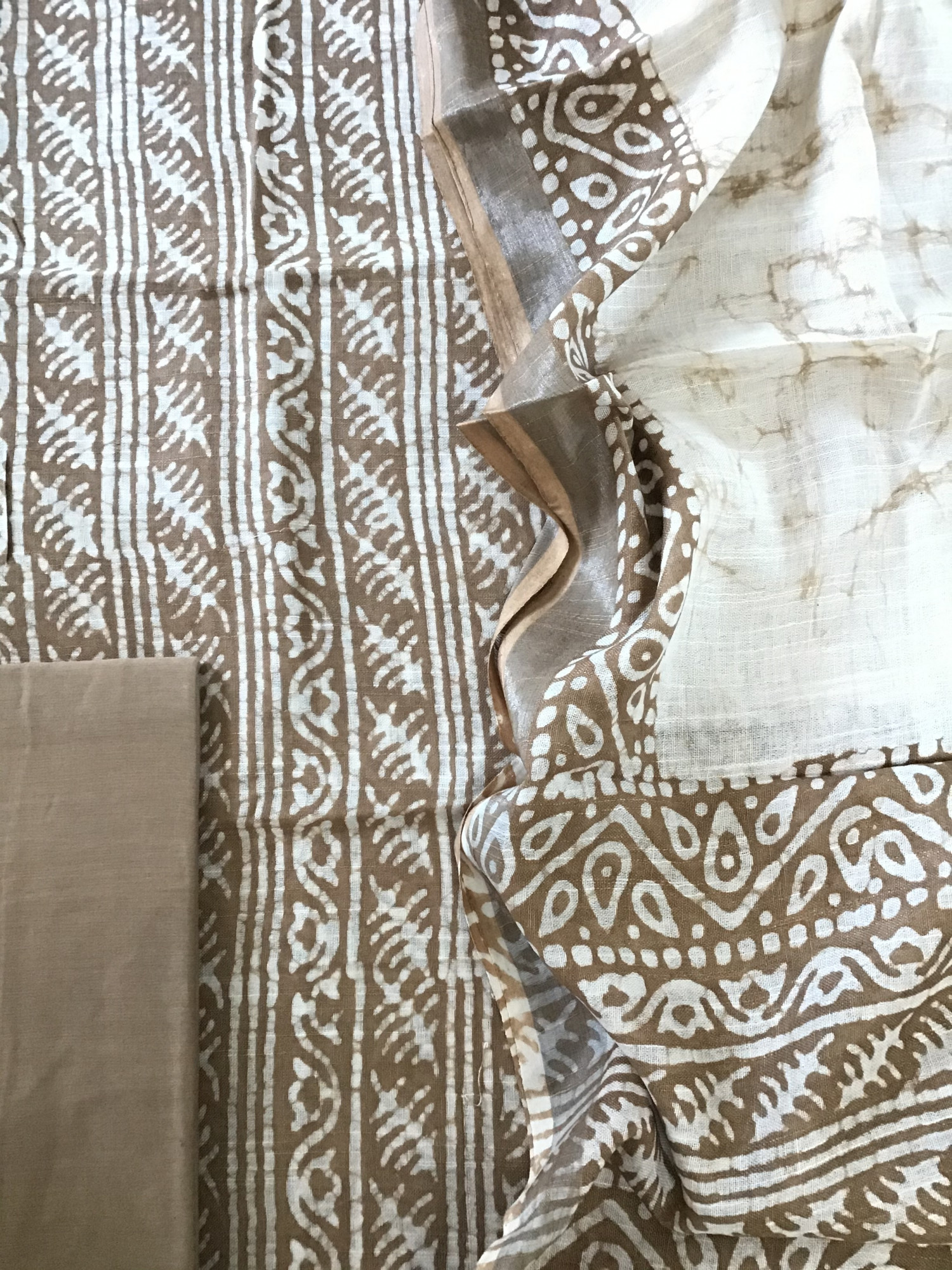 Pure Linen Jute Cotton Silk Printed Suit - Brown