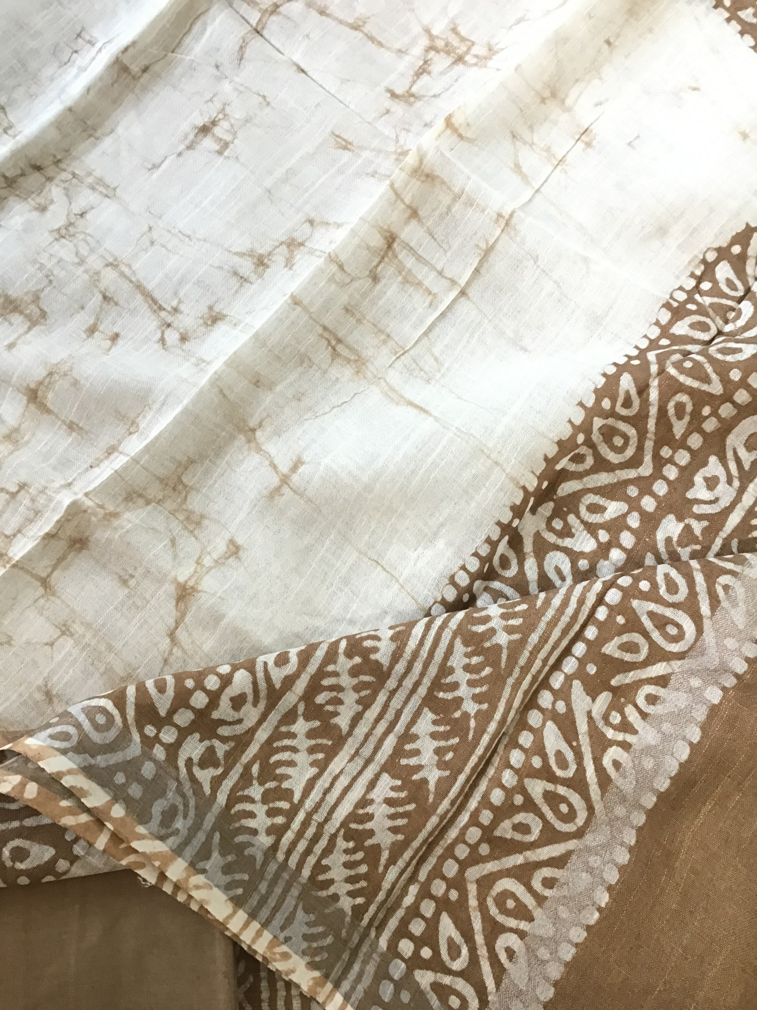 Pure Linen Jute Cotton Silk Printed Suit - Brown